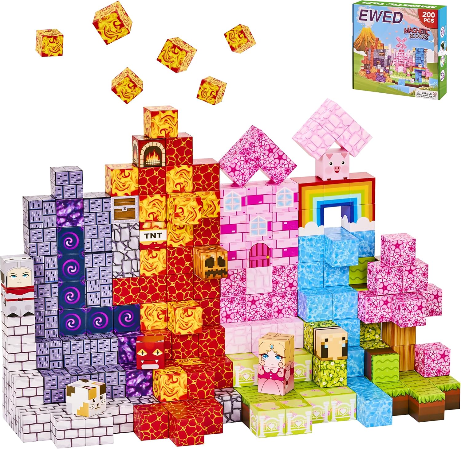 200PCS Magnetic Blocks - Easter Toys for Kids, Magnetic Building Blocks Cubes Tiles, Stacking Magnets School STEM Game Toys Gift for Toddlers Boys Girls Ages 3+ Birthday Party Supplies - Pink Forest