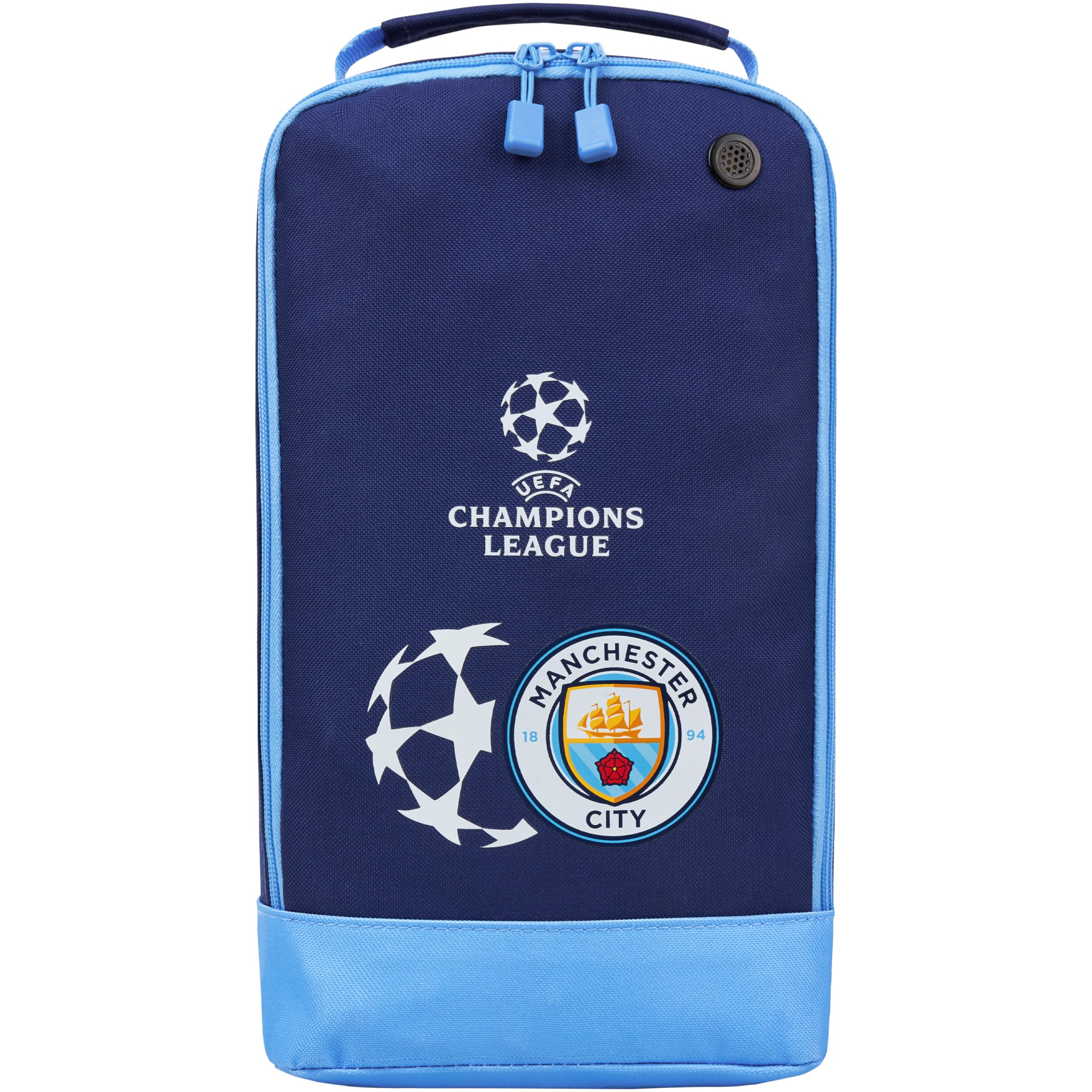 Manchester City F.C. - Borsa per scarpe da calcio, adulti, adolescenti, sport, ventilazione, per bambini, tifosi, viaggi, in PE, rugby, cricket, hockey, 19 x 34 x 12 cm