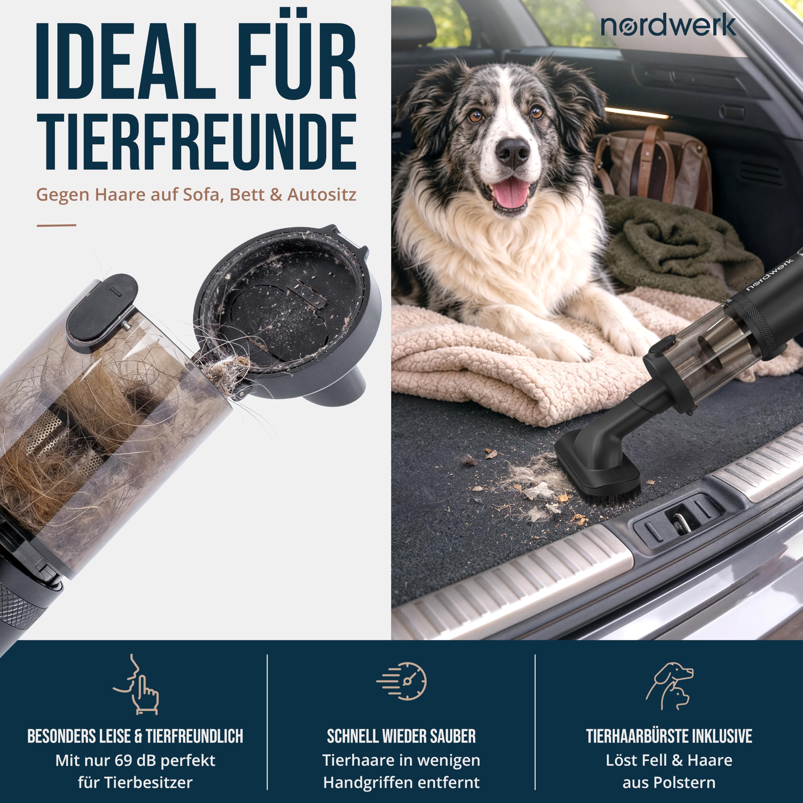 Akku Handstaubsauger Nordwind NEO für Auto & Haushalt, kabellos | starker Mini Staubsauger mit DeepReach Cleaning System®, Bürste für Tierhaare, HEPA-Filter, LED-Licht & Extra-Zubehör