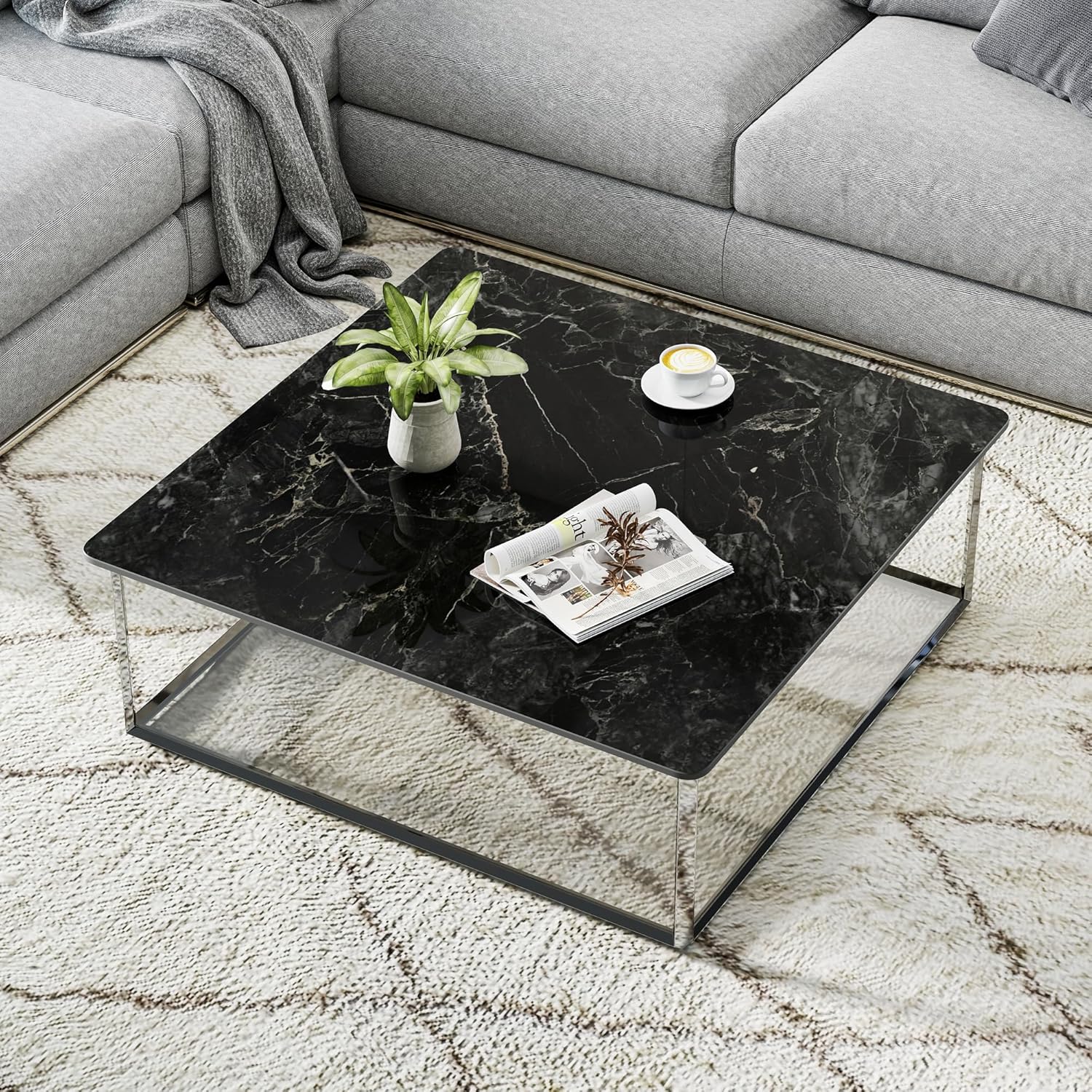 Rectangle Table Top,35.4 ” x 23.6 ” Black Sintered Stone Tabletop, DIY Replacement & Cover Marble Desktop, Scratch & Wear Resistant, Easy to Clean, Suitable for Indoor & Outdoor