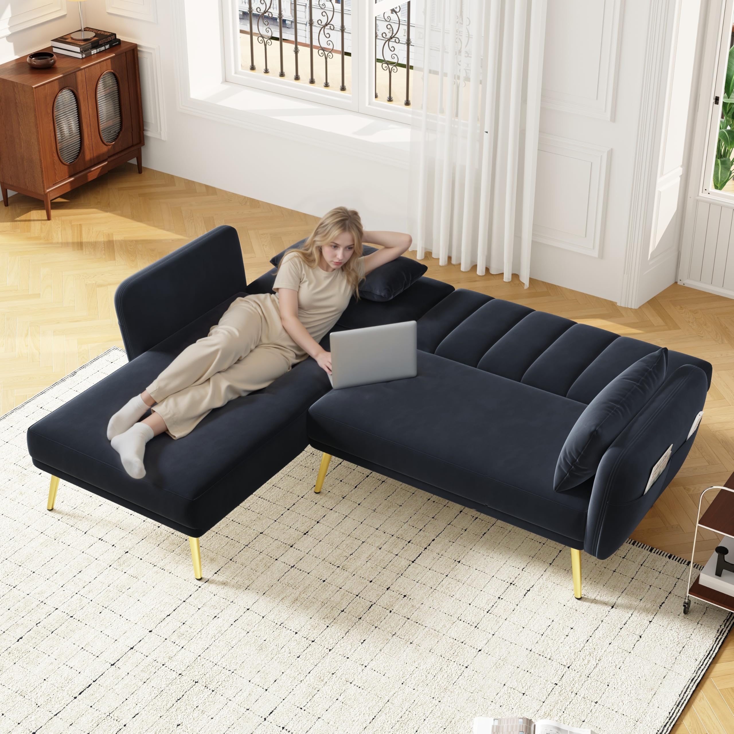 Sofá plegable moderno en forma de L, sofá cama con esquina adicional, sofá esquinero con función de dormir, adecuado para sala de estar, dormitorio, cine en casa, habitación de invitados