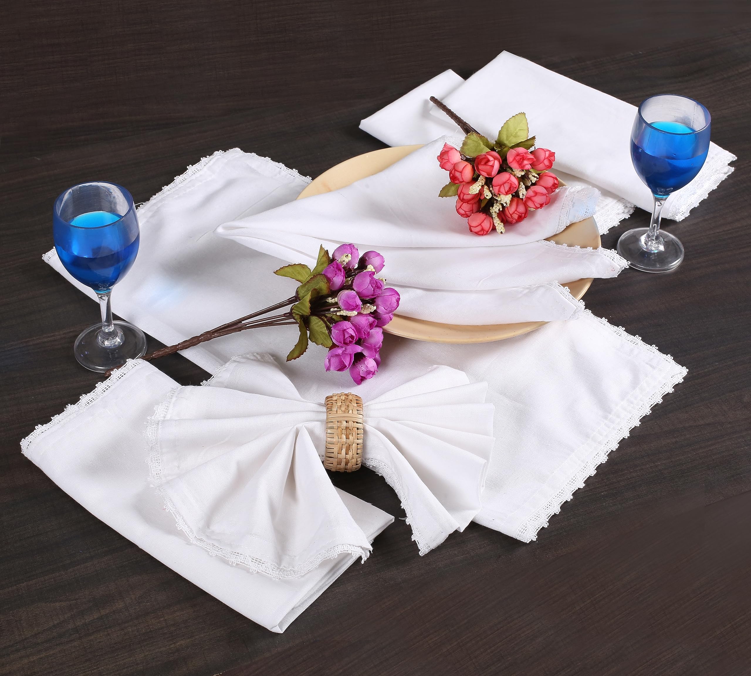 Weiße Baumwollservietten, 12 Stück, 45,7 x 45,7 cm, mit Spitze | Elegantes Set mit 12 wiederverwendbaren weißen Servietten für Hochzeiten, Thanksgiving, Geburtstagsfeiern und Feiertage