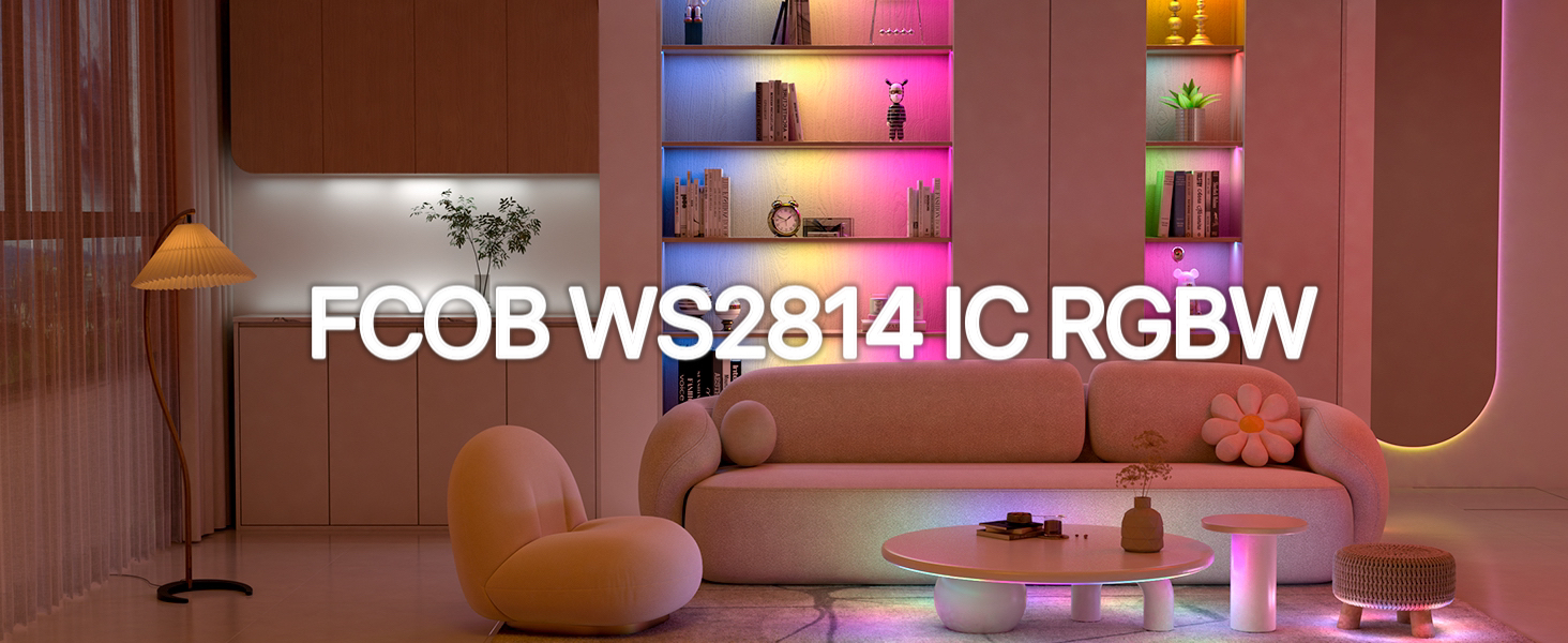 Image of BTF-LIGHTING FCOB COB LED Strip WS2814 IC RGBW 3000K Flexible High Density Color Chasing Uniform Light 16.4FT DC24V 896LED /m 16IC /m 12mm Width for Home DIY Lighting Projects(No Adapter or Controller)