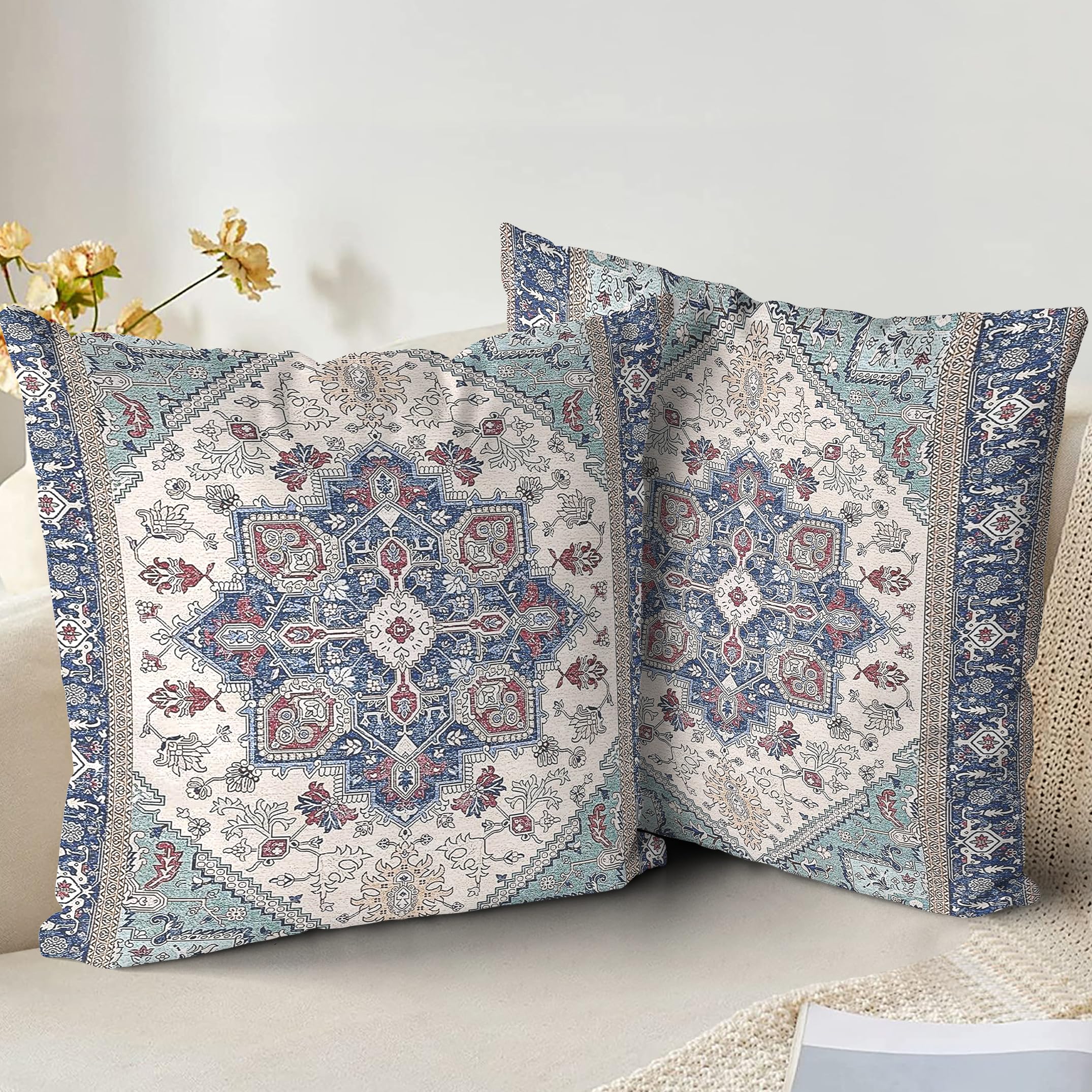 XPHZZL Pack of 2 Soft Decorative Cushion Covers 60cm x 60cm Square Throw Pillow Case Boho Style Pillowcases for Sofa Bedroom Outdoor Patio Garden with Invisible Zipper 24 x 24 Inch-Blue Cyan