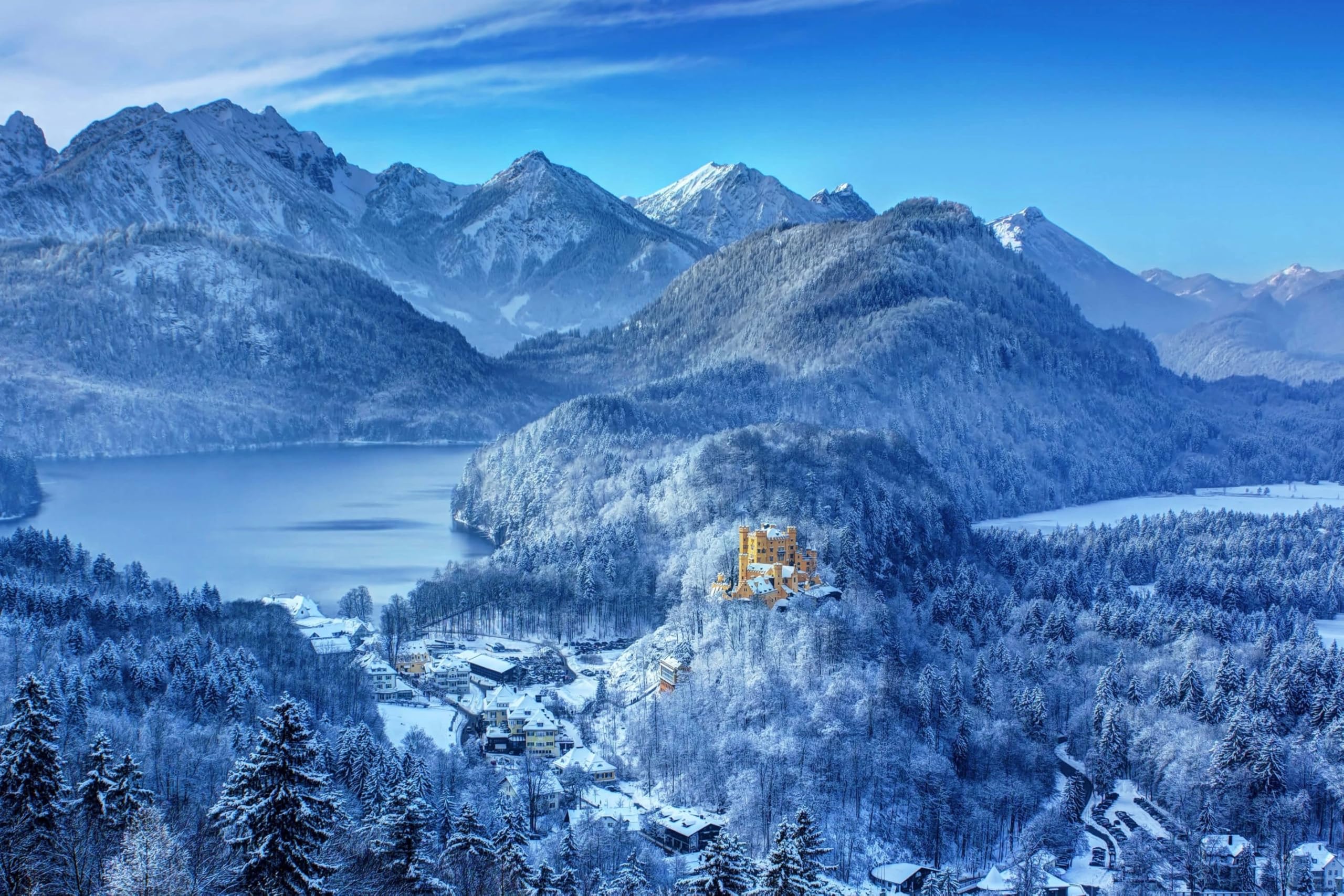 Puzzle dla dorosłych 1000 elementów Stary zamek łabędzie w Alpach, bajkowy zamek 75 * 50 cm