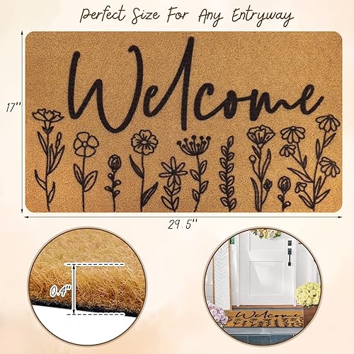 Miniatura 2 de CiyvoLyeen Wildflower - Tapete de bienvenida con diseño de flores de fibra de coco, decoración bohemia de primavera con parte trasera