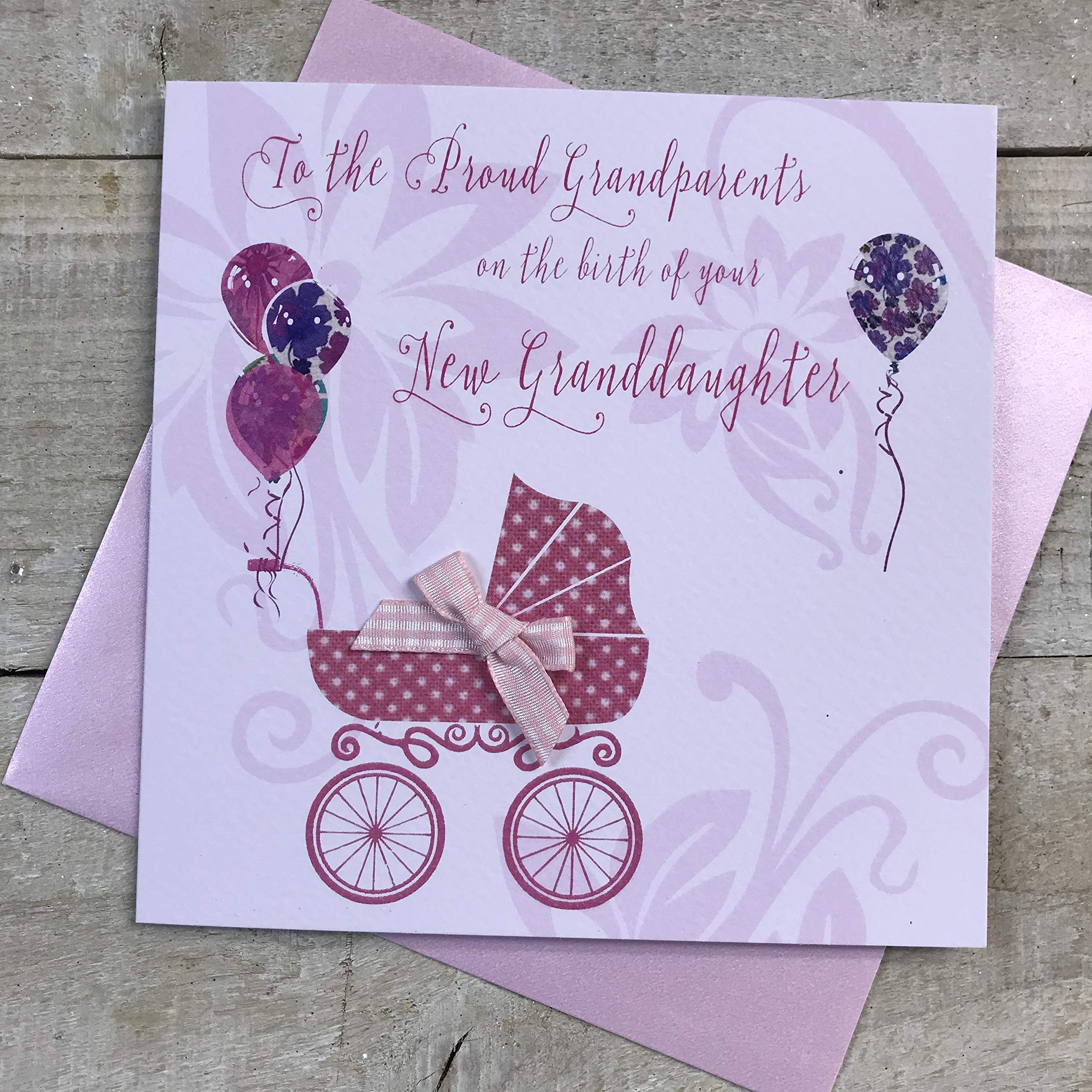 WHITE COTTON CARDS To the Proud Grandparents handmade Baby card- Congratulations New Granddaughter DT204