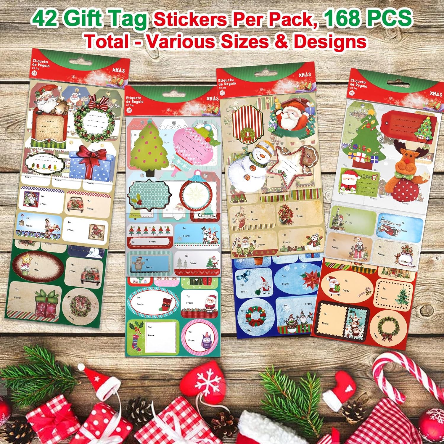 Christmas Gift Tags Stickers - Self Adhesive Xmas Label Stickers for Holiday Present Wrapping - Large & Small Size,to and from Sticky Name Tags,Easy Peel and Stick on,Pack of 168 - Image 5