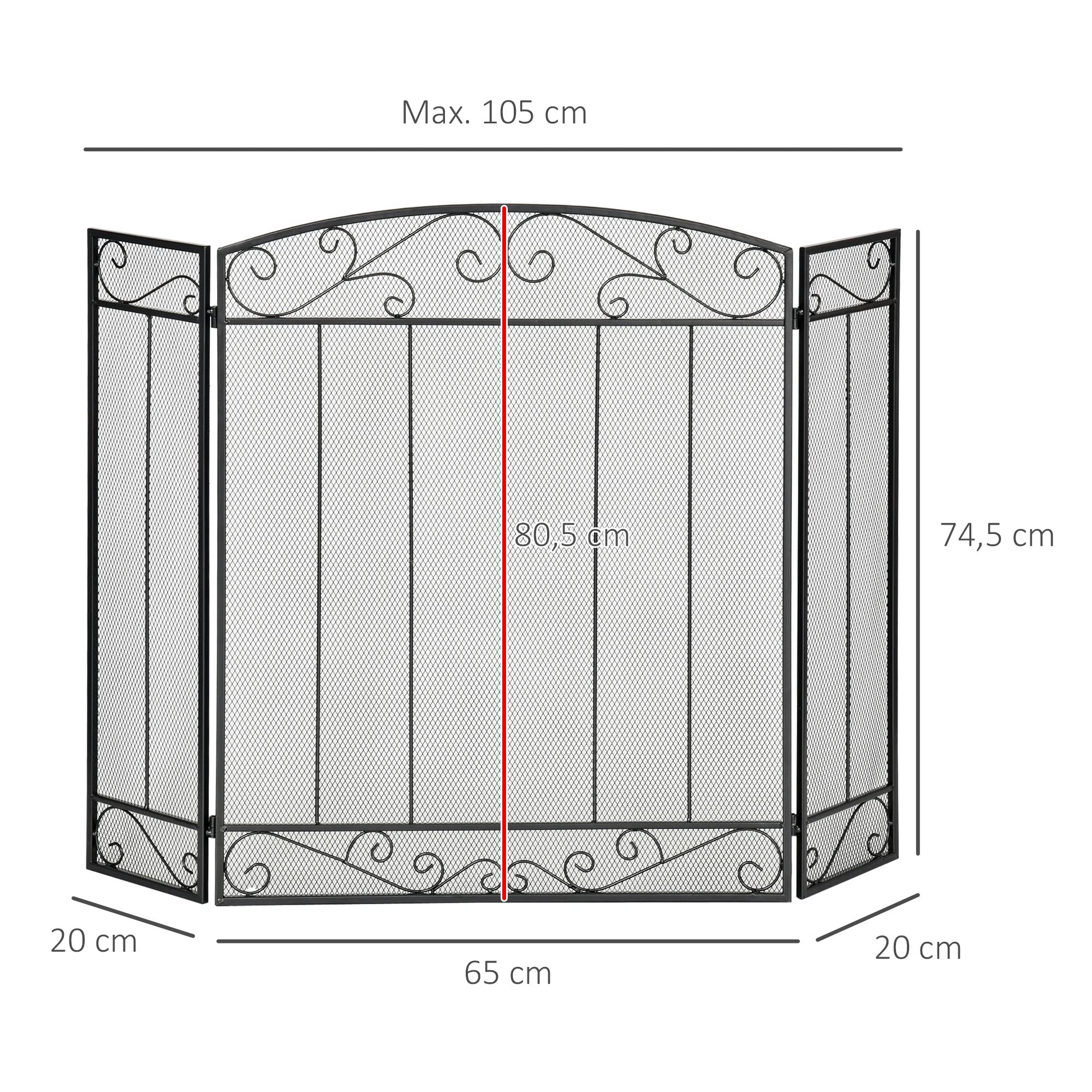 HOMCOM Grille de Protection pour Cheminée Pare-feu Large 3 Volets Pliables Acier Métal Noir