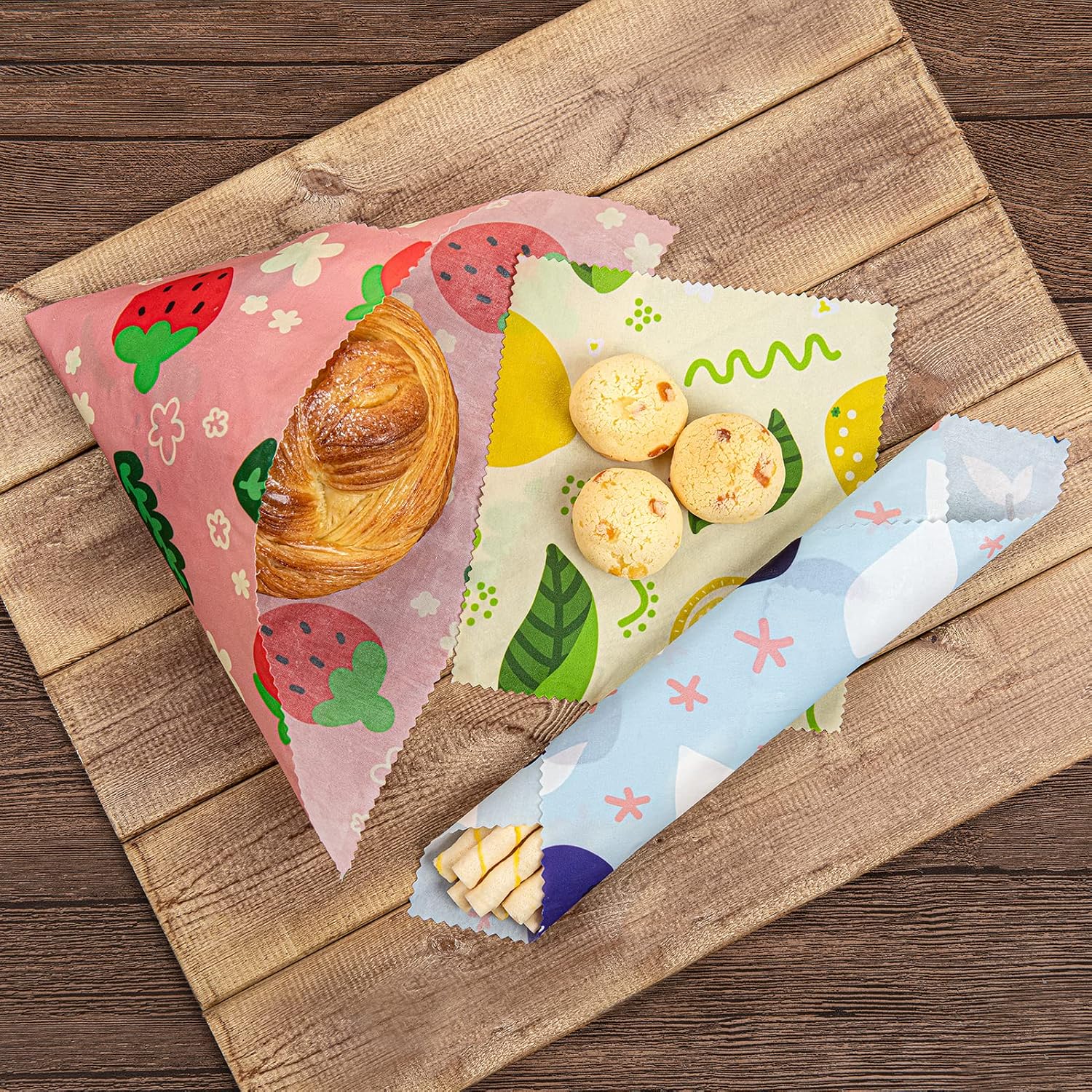 Akeeko Reusable Beeswax Food Wraps - Assorted 9 Packs, Reusable, Plastic-Free Food Storage, 4 Small, 3 Medium, 2 Large Wraps with Assorted Fruits Pattern image 4