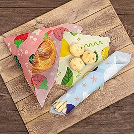 Akeeko Reusable Beeswax Food Wraps - Assorted 9 Packs, Reusable, Plastic-Free Food Storage, 4 Small, 3 Medium, 2 Large Wraps with Assorted Fruits Pattern