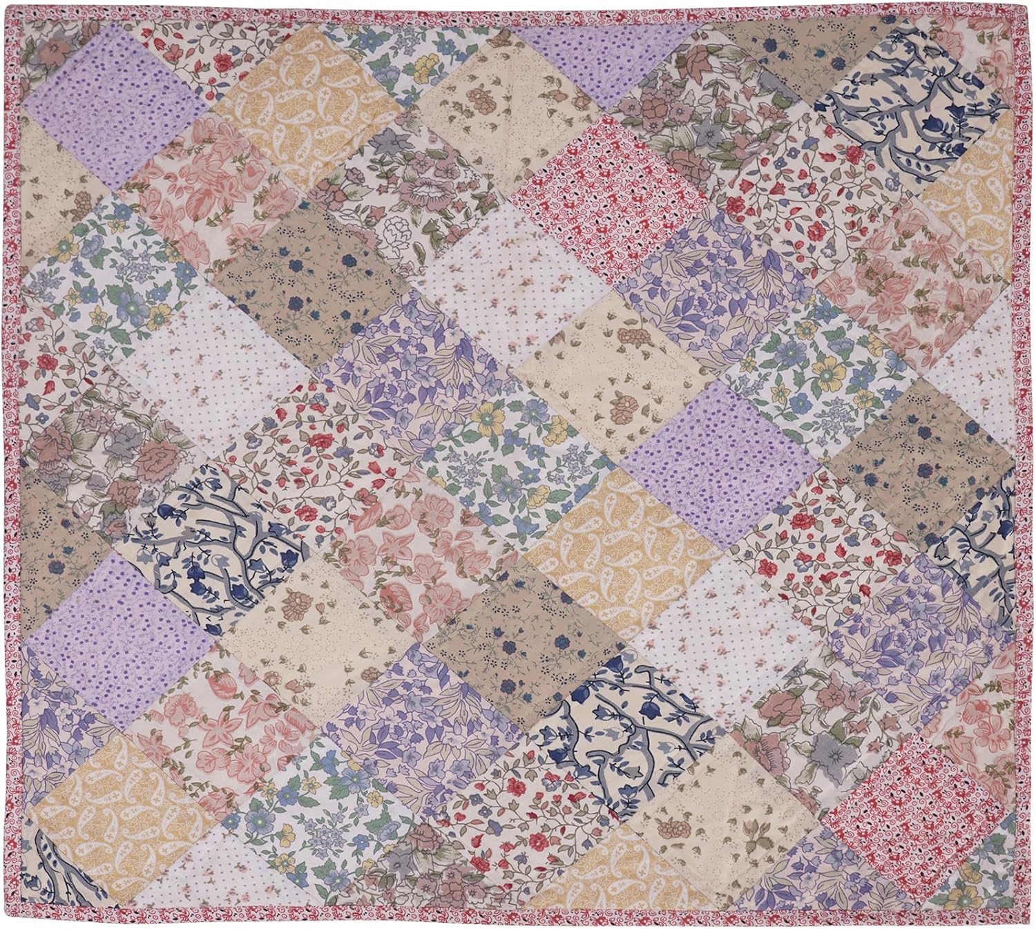 CALICO FLORAL SQUARE country quilt 19"x19" cotton square wall hanging block Rod Pocket Patchwork hand quilted small quilt