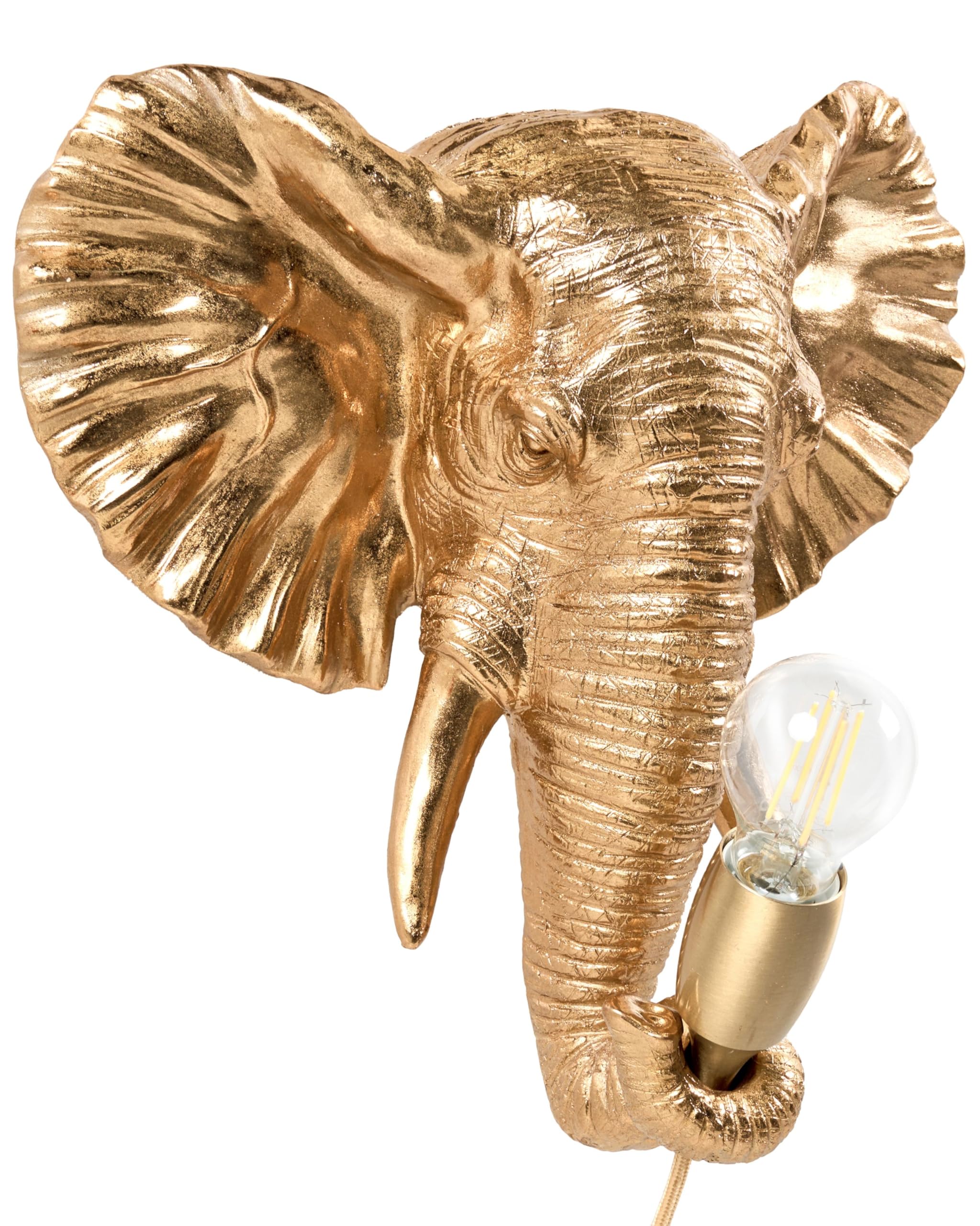 Beliani Gold Wall Lamp Polyresin Hand-Painted E27 Living Room Bedroom, Elephanti