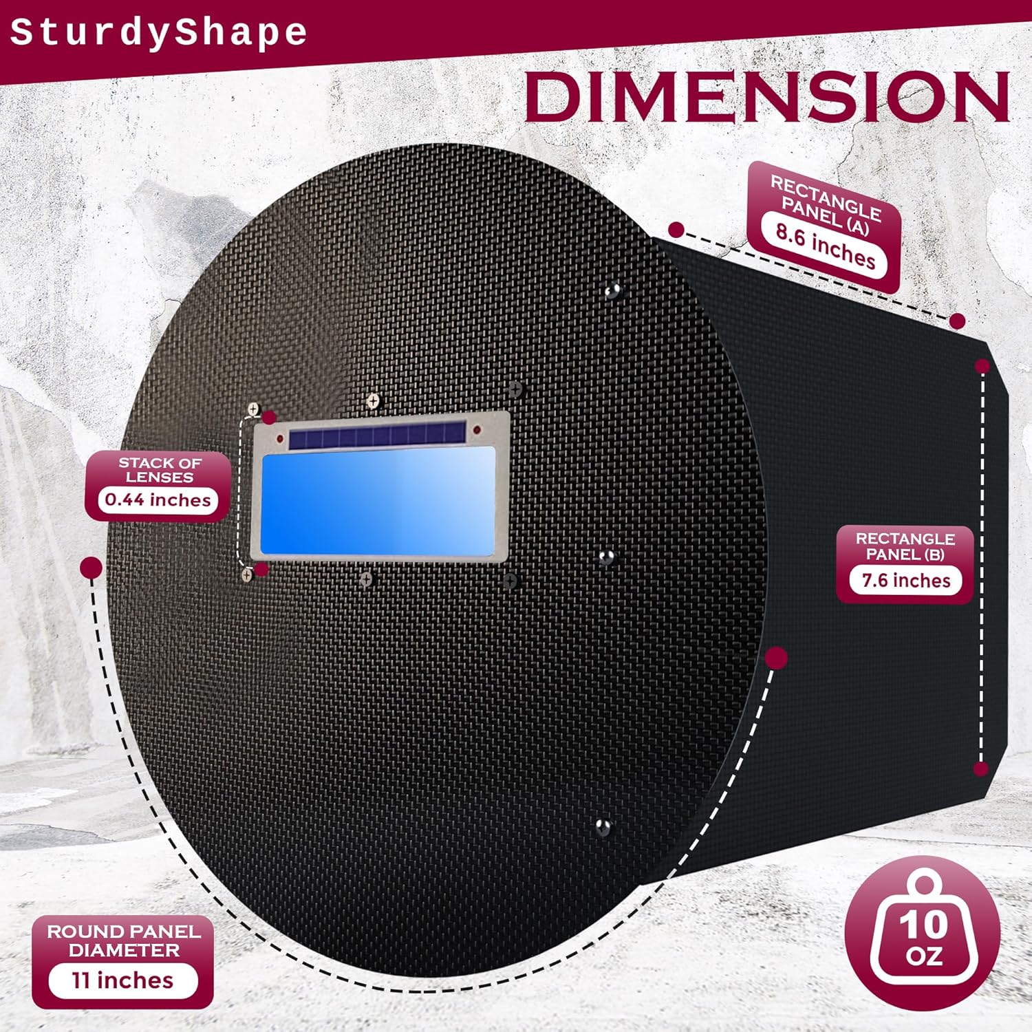 Dimensions of a 'SturdyShape Carbon Fiber Automotive Helmet' Lens