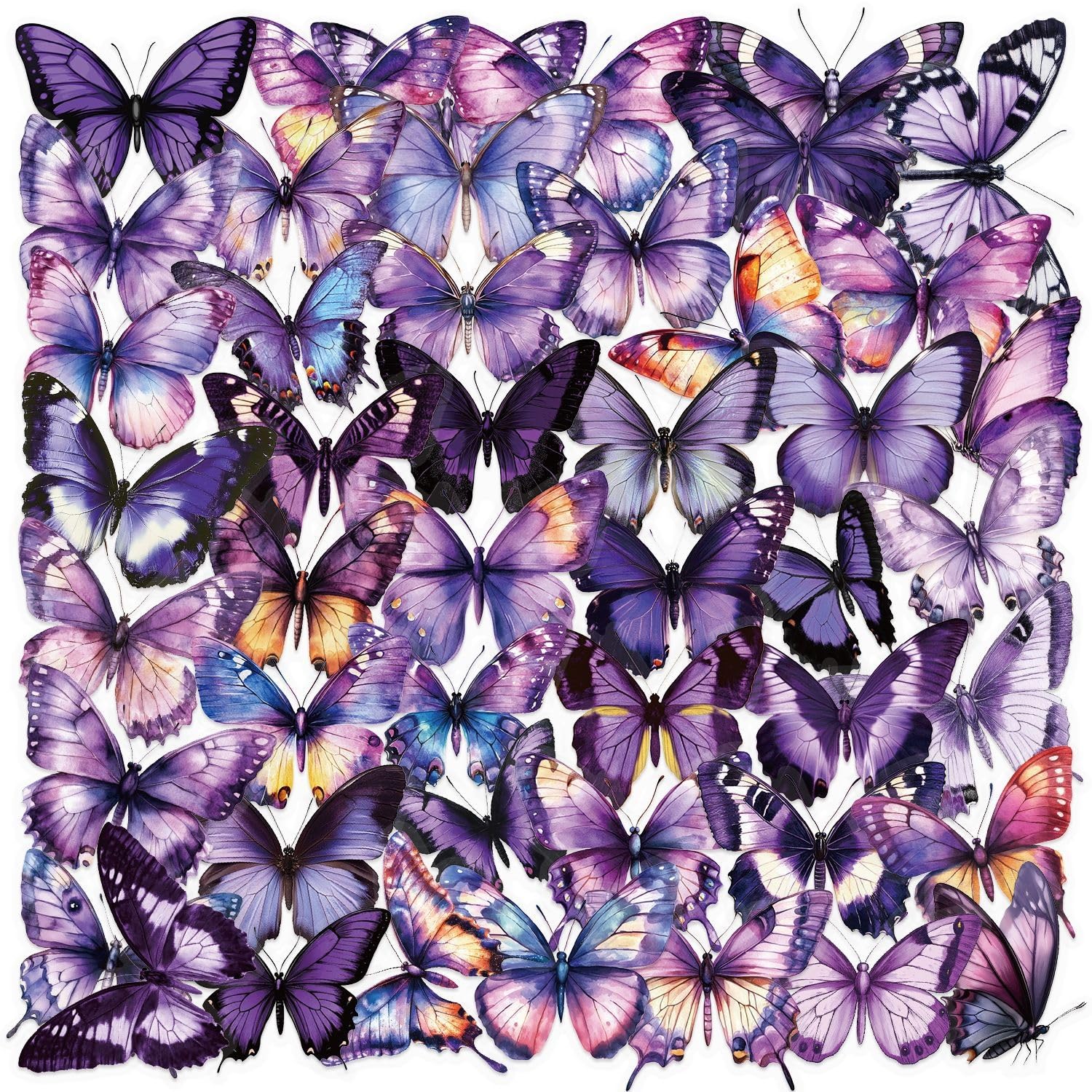 Tivleed Multicoloured Scrapbooking Stickers, Butterfly Stickers, Journal Stickers, 50Pcs Purple Crafts Butterflies For Decorating Cup Notebook Card Wall Window