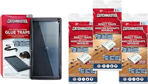 Catchmaster Paquete de 10 trampas de pegamento para ratones e insectos, 10 unidades de trampas de pegamento para ratones y 12 tablas de pegamento