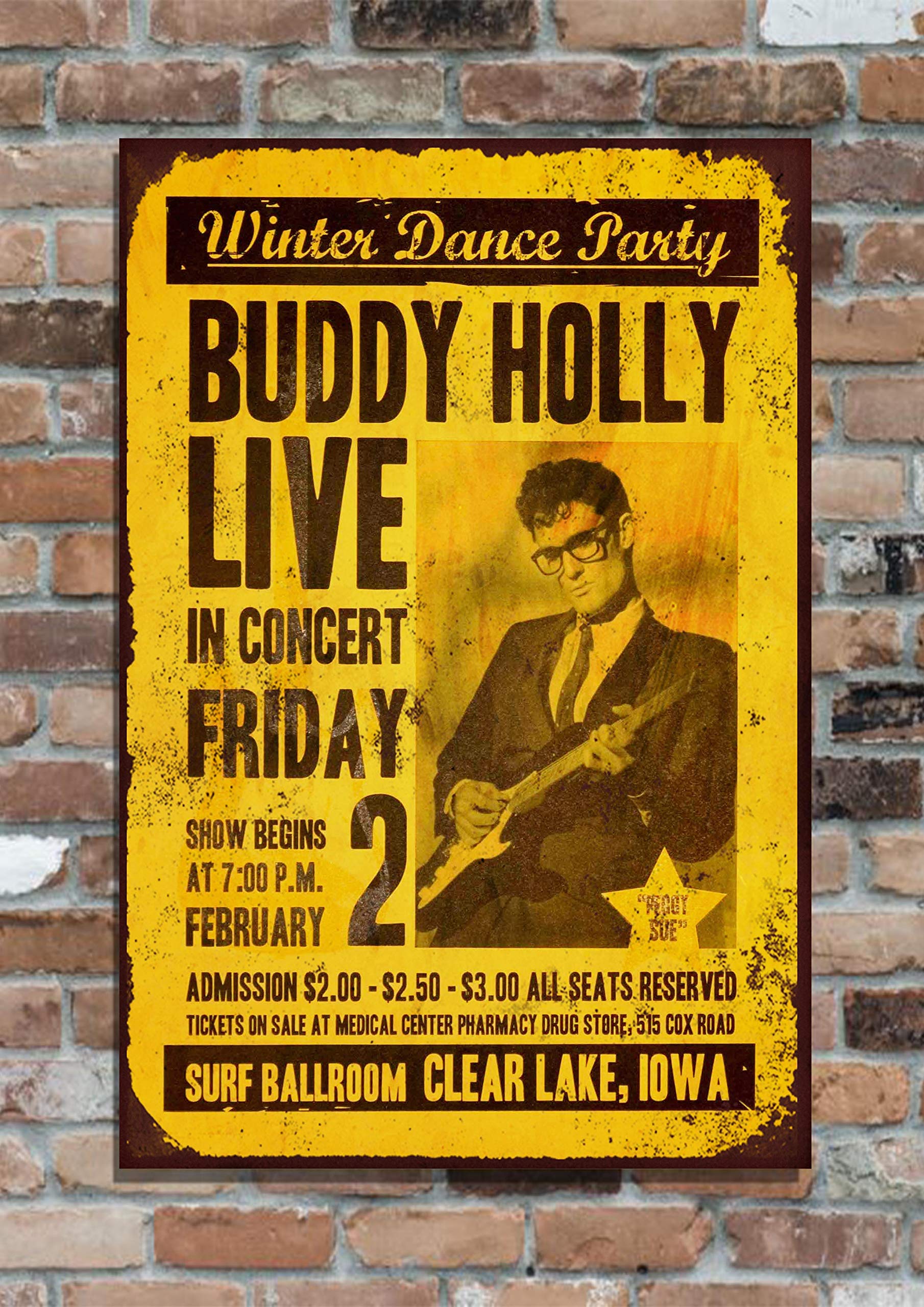 The Shizzle Print Co Buddy Holly Concert Poster - Reproduction Metal Sign - 29 X 21 Cm
