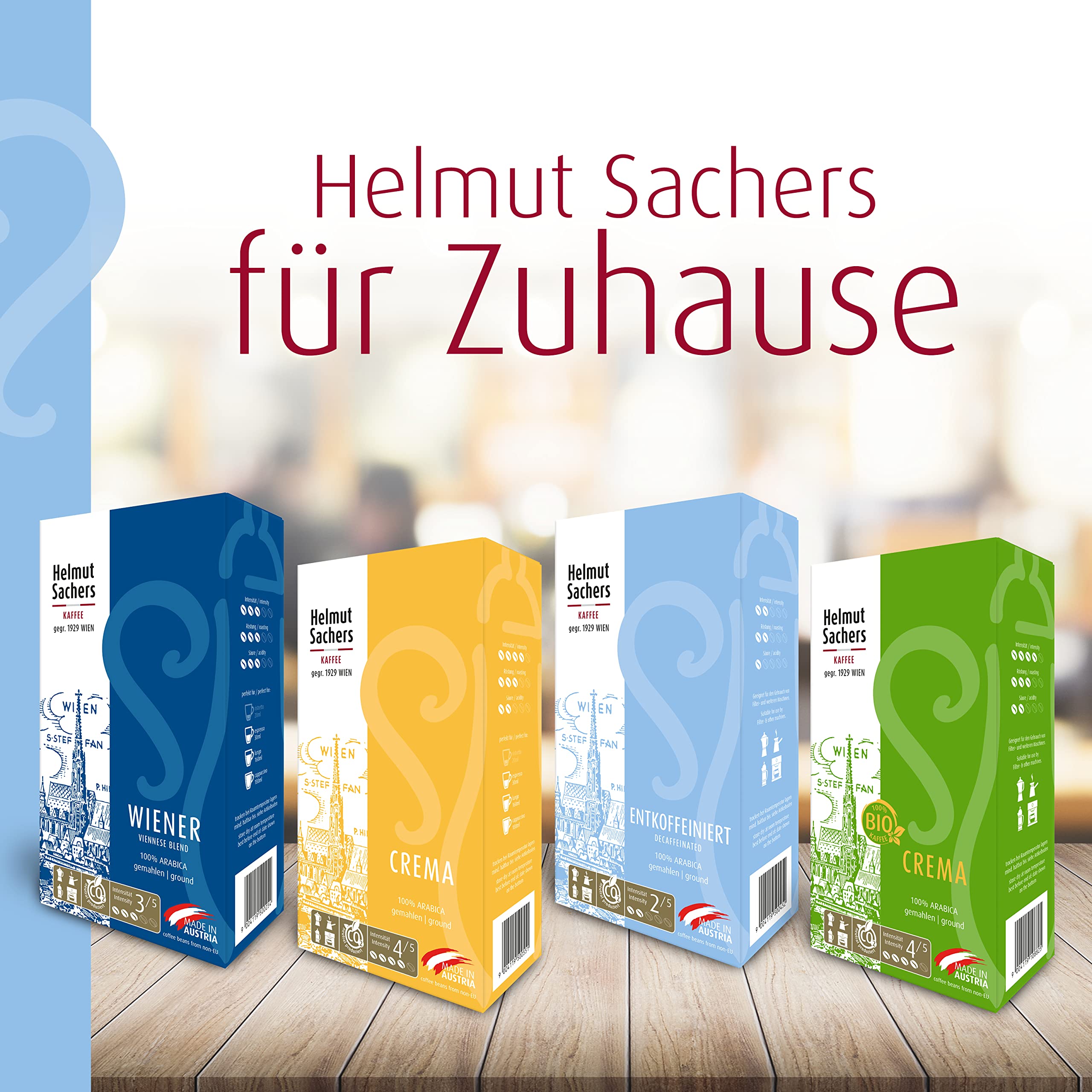 Helmut Sachers Kaffee - bezkofeinowe, delikatnie bezkofeinowe ziarna columbia o pełnym smaku, trwale palone w Austrii – mielone, 6 x 500 g