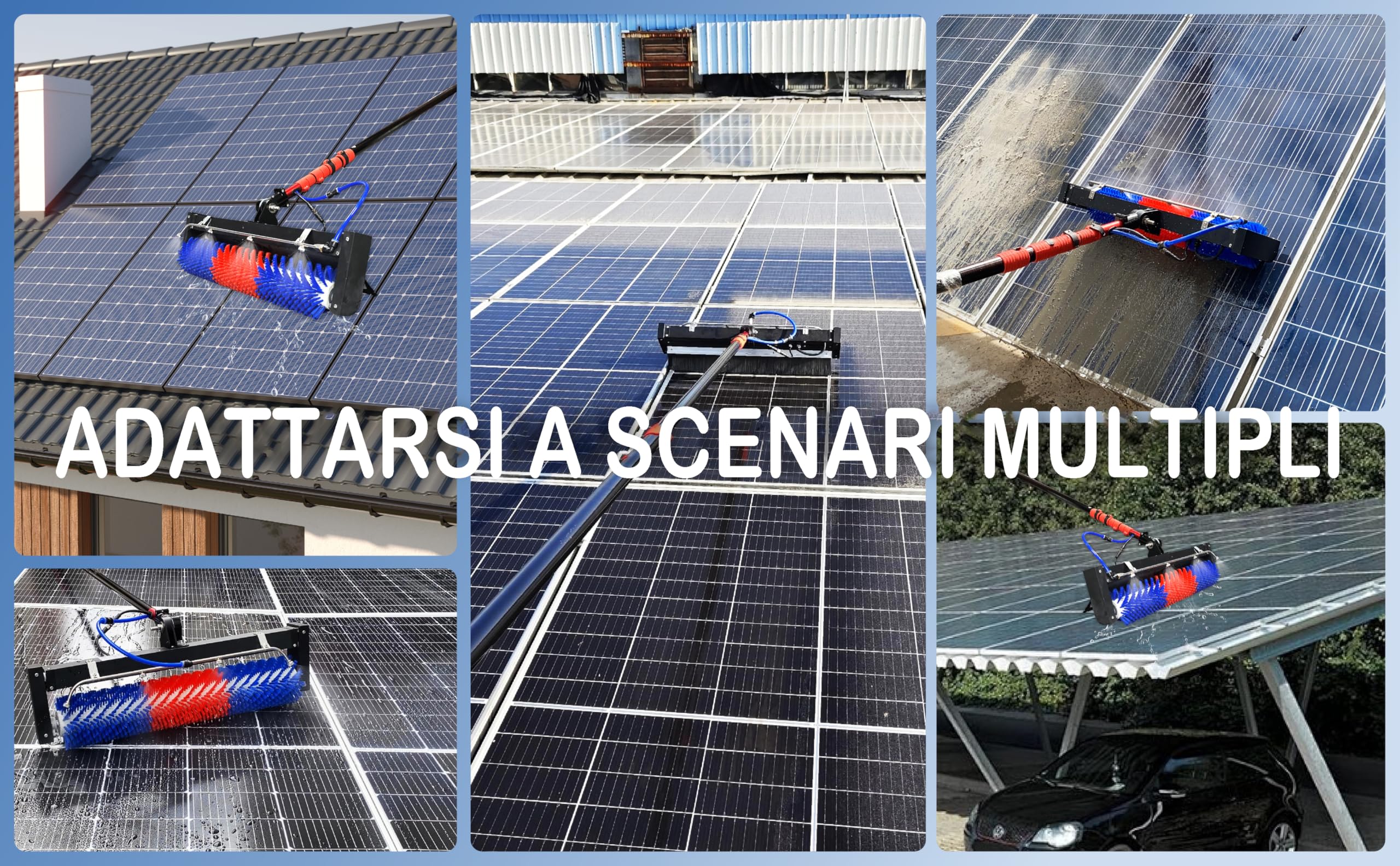 Kit a Palo Alimentato ad Acqua da 24 Piedi, Spazzola Rotante per la Pulizia di Pannelli Fotovoltaici, Asta Telescopica in Fibra di Carbonio, Alimentazione CA/CC/Doppia