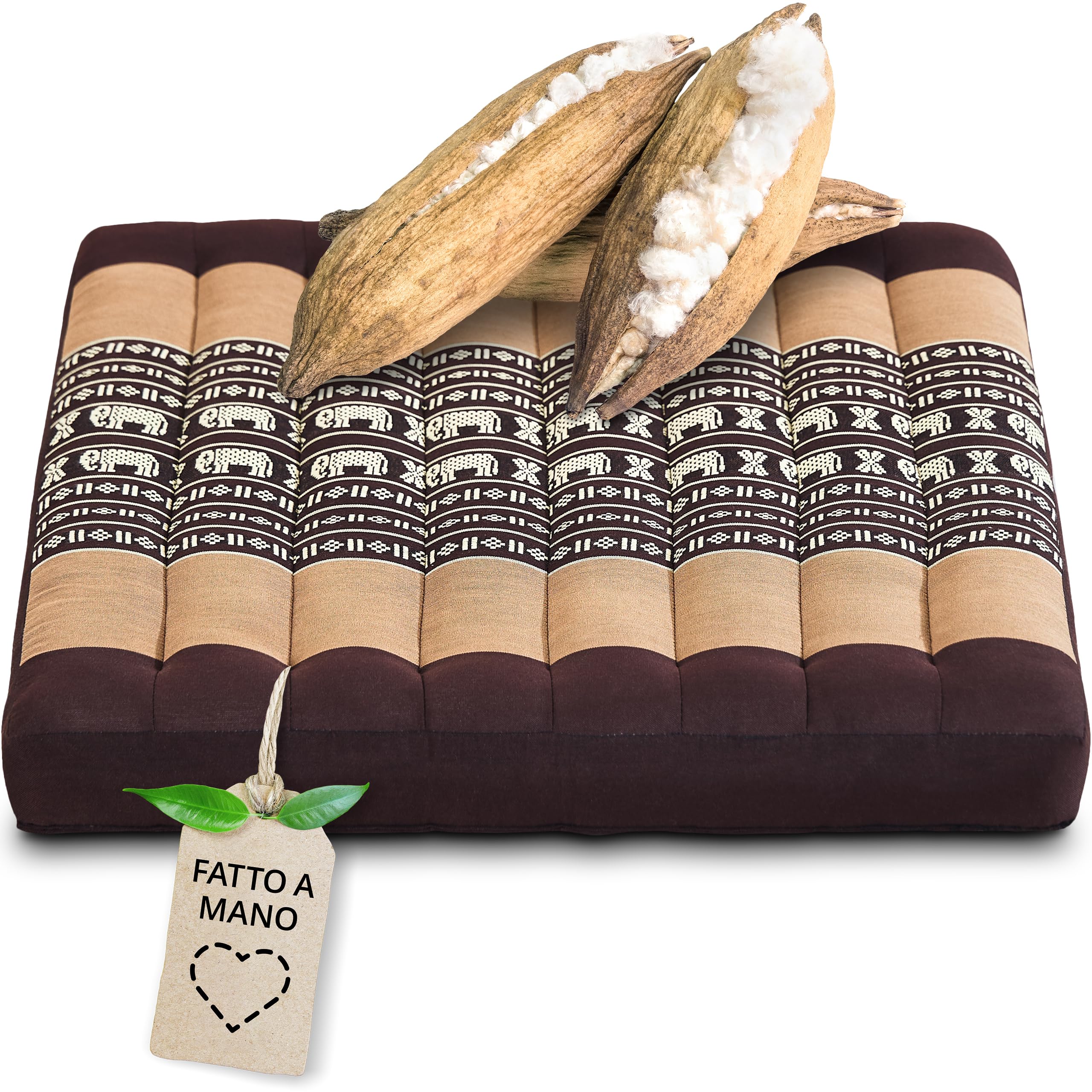 livasia cuscino coprisedia grande - 50x50x6cm - cuscino per pavimento indoor/outdoor, cuscino meditazione yoga, mobili in pallet, cuscino impunturato per sedia e panchina (Marrone/Elefanti)