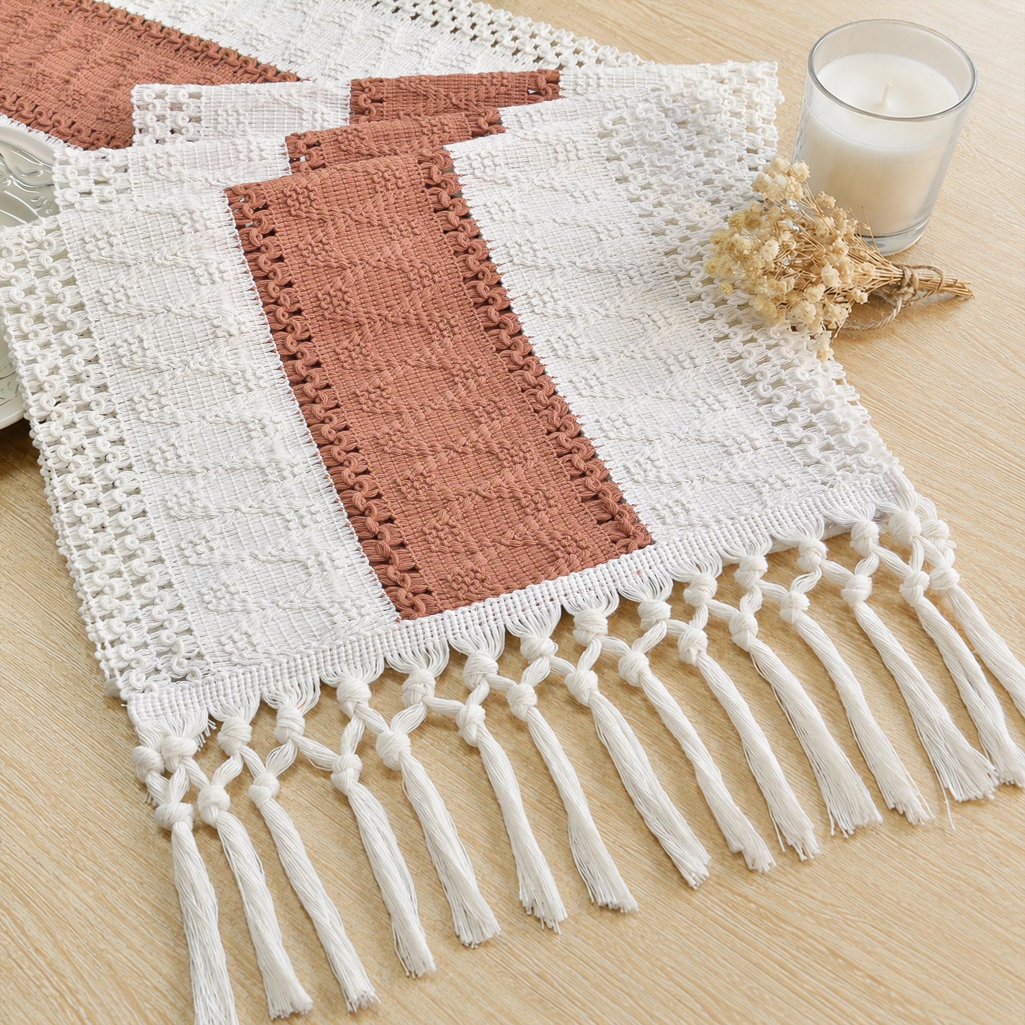 FEXIA Boho Table Runner for Home Decor 12x72 Coral Farmhouse Decorations