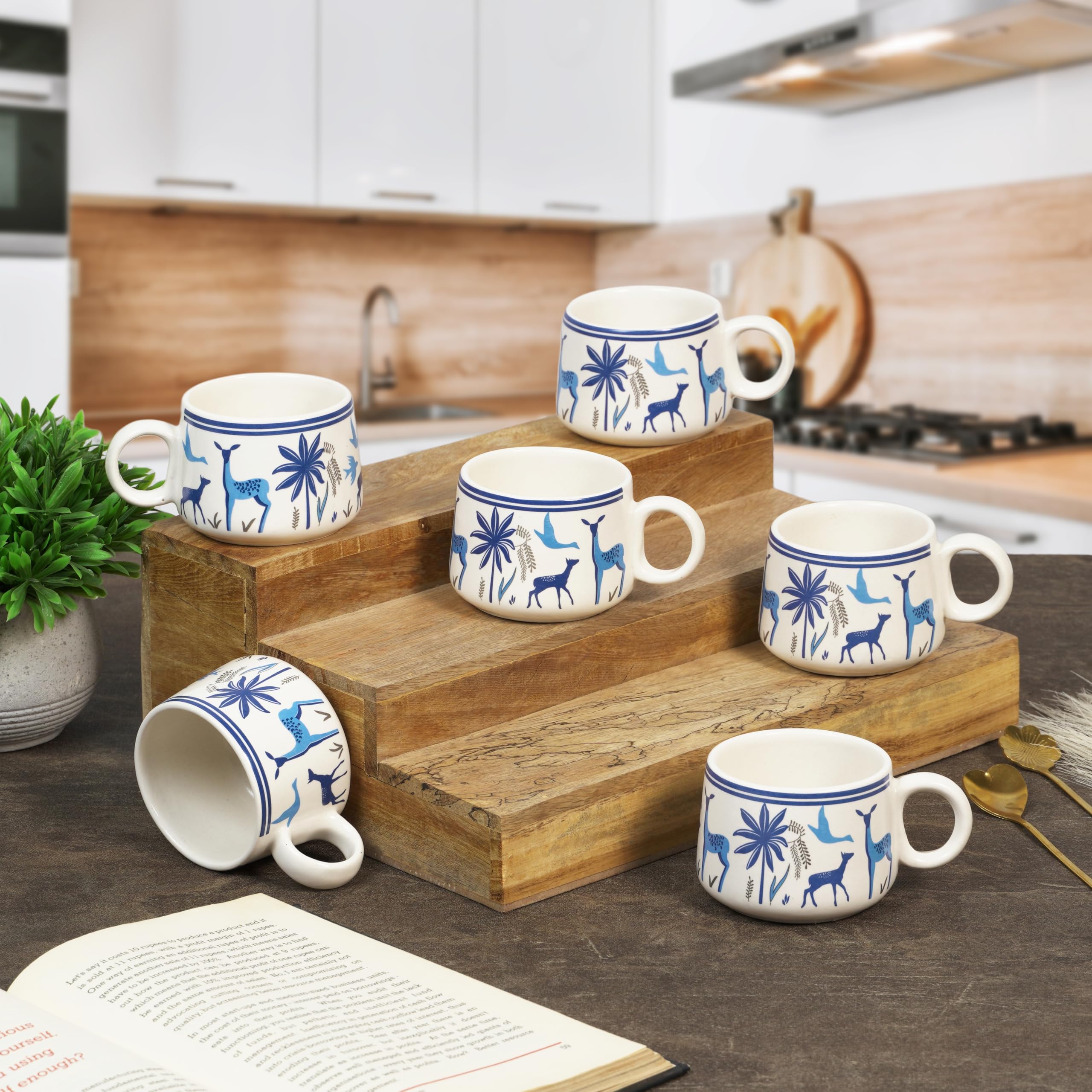 Blue Stag Ceramic Tea Cups - Set of 6 -1