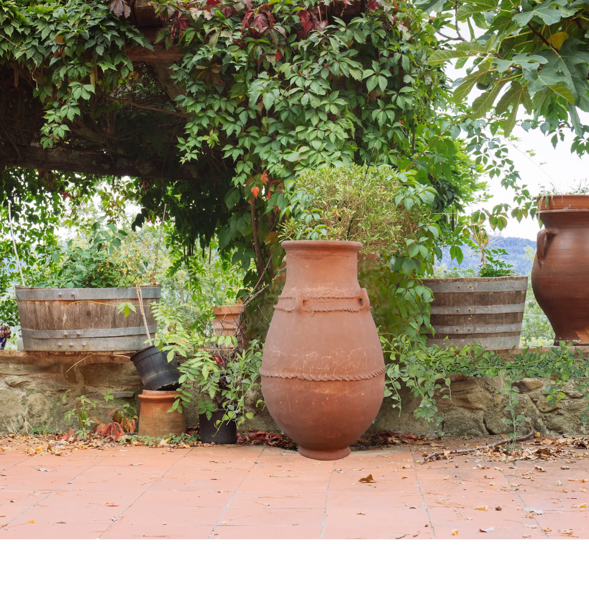Biscottini Vaso in Terracotta artigianale 60x60x110 - Vaso da Esterno e Interno rotondo - Vasi Decorativi Grandi - Vasi per fiori Esterno - Fioriera per piante Terracotta - Fioriera balcone - Anfora