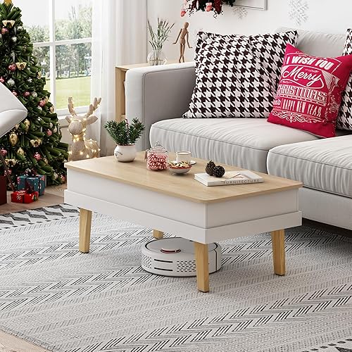 Miniatura 9 de DMIDYLL Mesa auxiliar elevable, mesa de centro fácil de montar con gran compartimento de almacenamiento oculto, mesa de comedor moderna para sala de