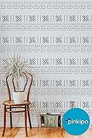 Vista 2 de PINKIPO® 【2 Pack】, Mudcloth, Large WALL STENCIL, Modern Geometric Wall Stencils for Painting, Stencils For Walls, Tribal Wall Stencil