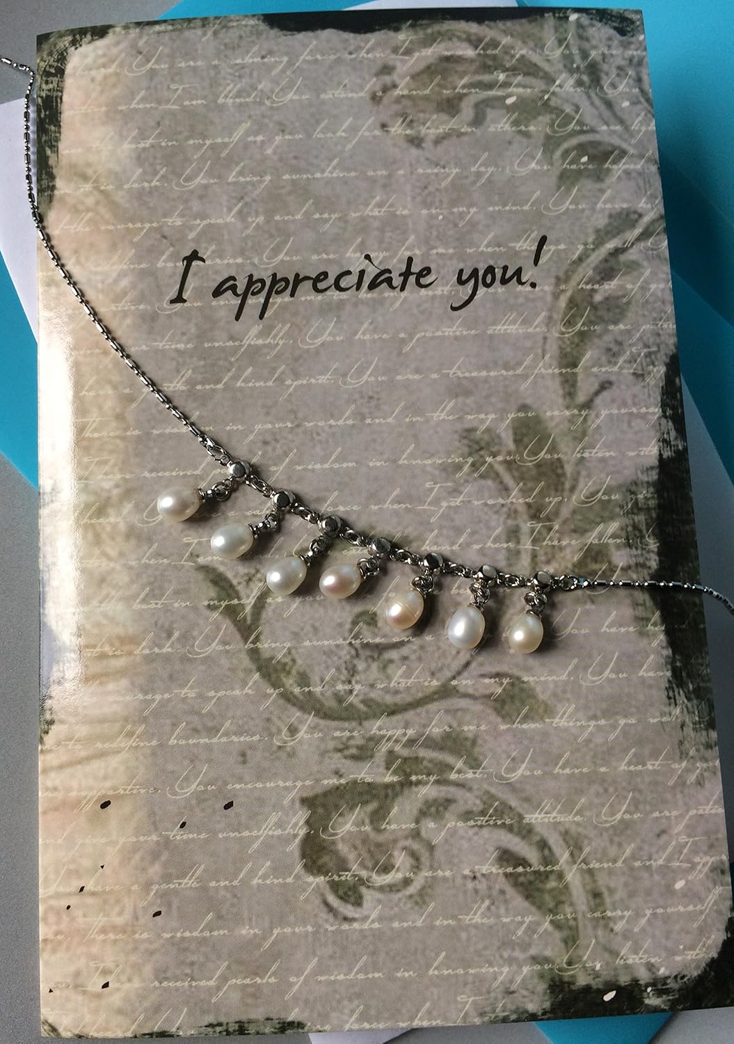 Smiling Wisdom | Appreciation Friendship Greeting Card | Dangle Pearl Necklace Gift Set | Thank You for Your Pearls of Wisdom | Woman Mentor | Cream