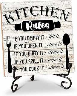 Rustic Wood Plaque with Stand - Kitchen Decor - Kitchen Rules Wood Sign ...