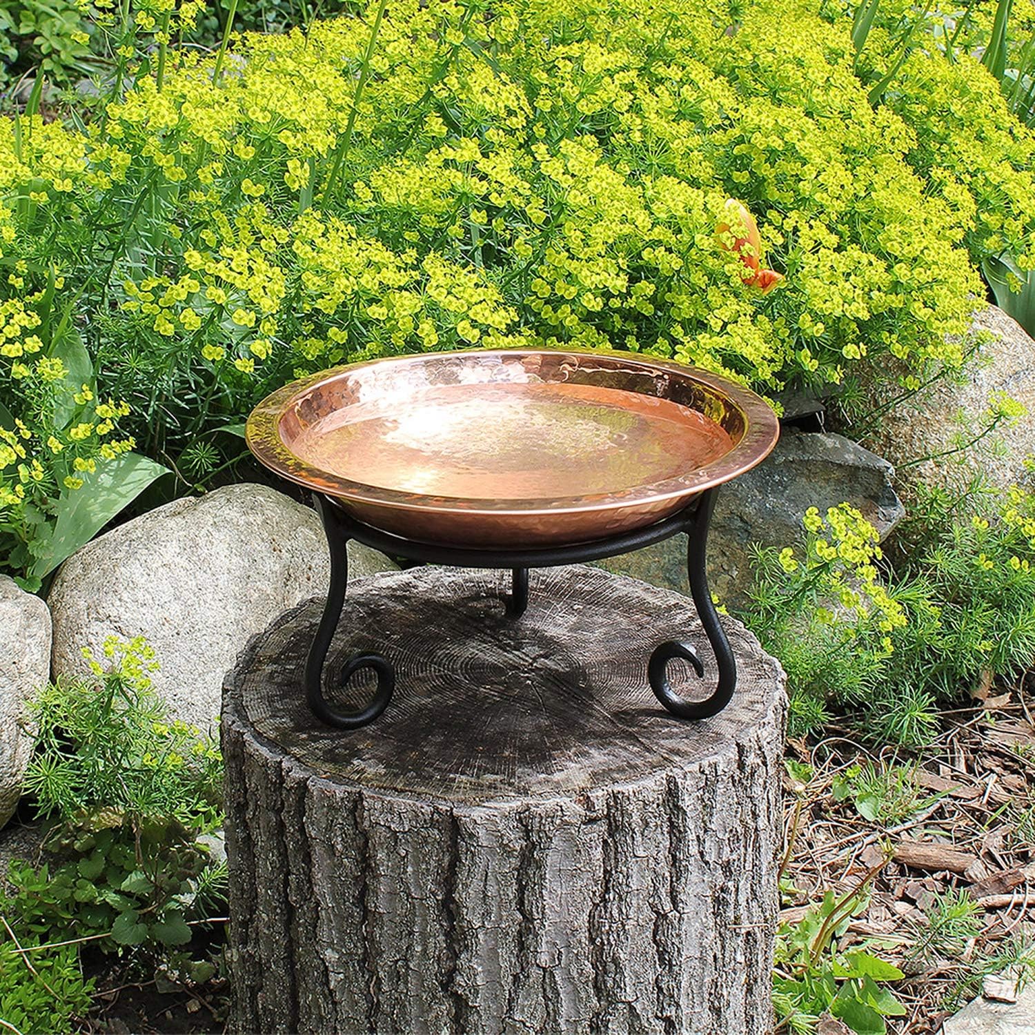 Achla Designs Hammered Copper Birdbath Bowl with Short Stand