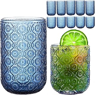 Blue Drinking Glasses Set of 12, 12 Oz Highball & 10 Oz Cocktail Glasses...
