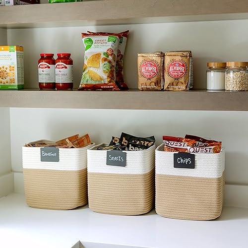 Miniatura 7 de NaturalCozy Cubos de Almacenamiento de 11 Pulgadas Cestas Tejidas de Cuerda de Algodón para Organizar, Paquete de 3  Contenedor de Almacenamiento