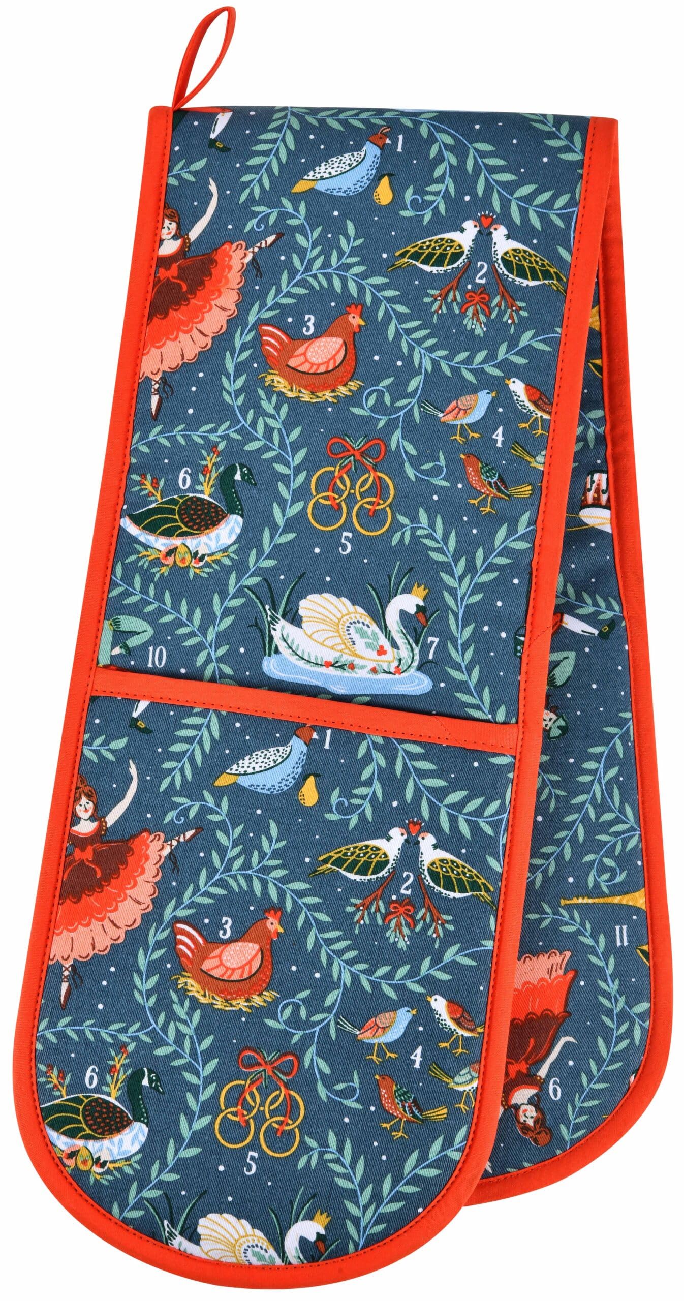 Ulster Weavers Berry Red Blue Double Oven Glove: 12 Days Of Christmas By