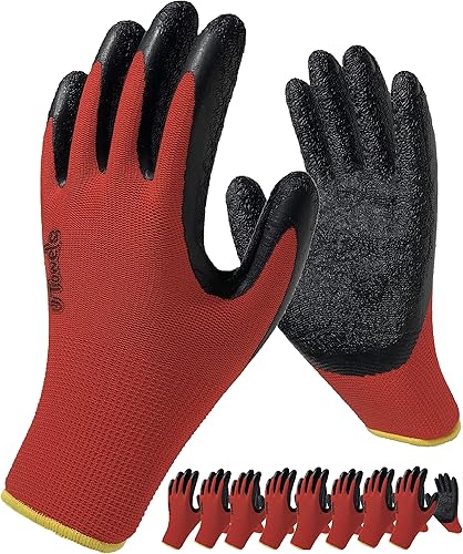 Guantes de trabajo de seguridad con revestimiento de látex, paquete de 8 pares, agarre firme, uso general, reparación y construcción, para hombres y
