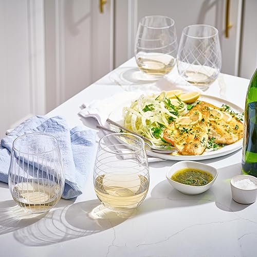 Miniatura 2 de Set of 4 Etched Stemless Wine Glasses - Wine Tumbler Drinking Glass Cups - Kitchen Water Glasses Gift Cup Sets - Lowball Cocktail Glasses for