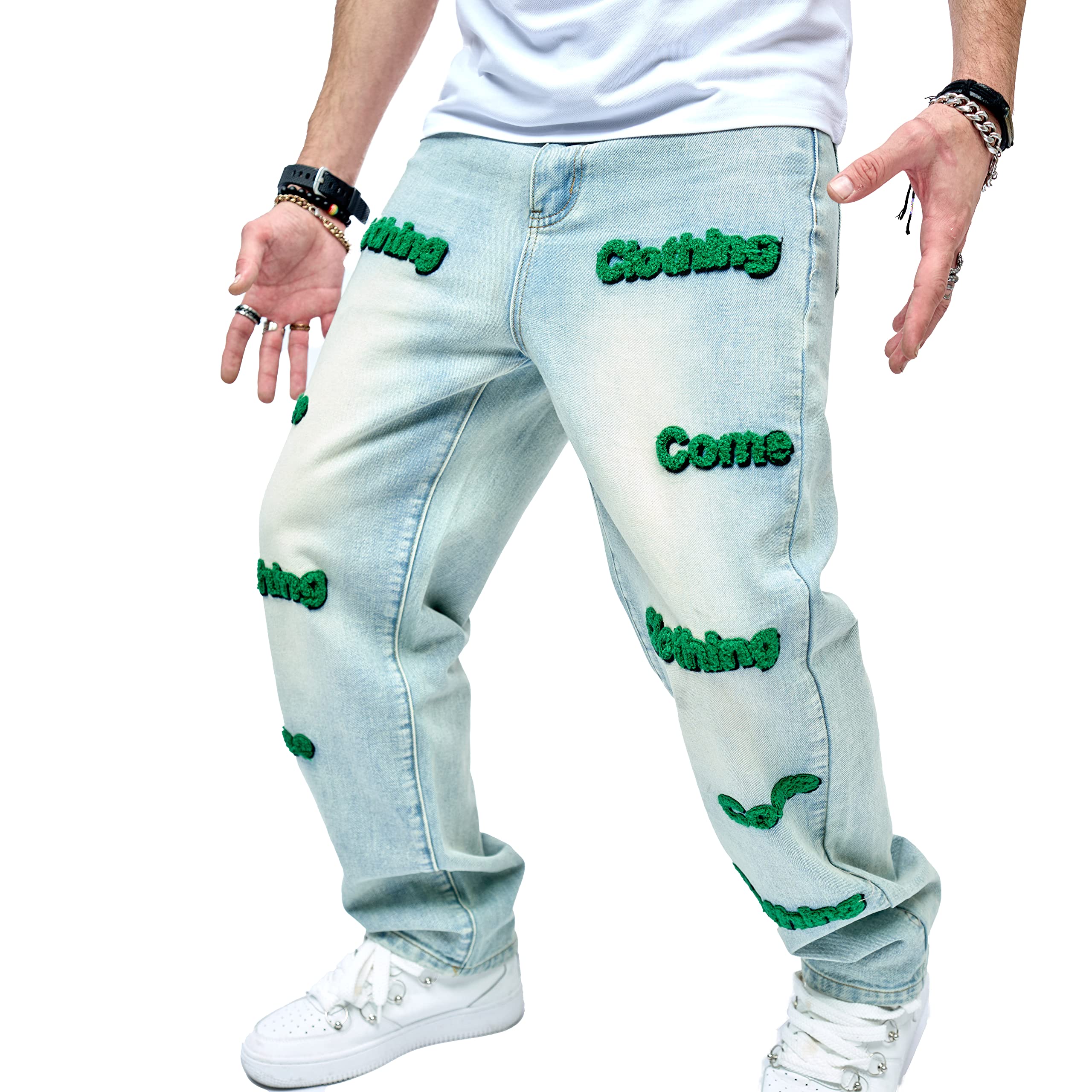 WEIBUMAOYI Pantaloni larghi da uomo Jeans da uomo vestibilità rilassata Jeans da uomo lavati Oversize gamba dritta da carpentiere Jean, Bluebadge002, 52