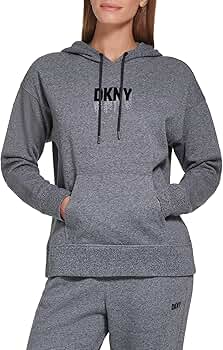 DKNY Women's Ivory Cotton Blend Ribbed Pocketed Attached Hood