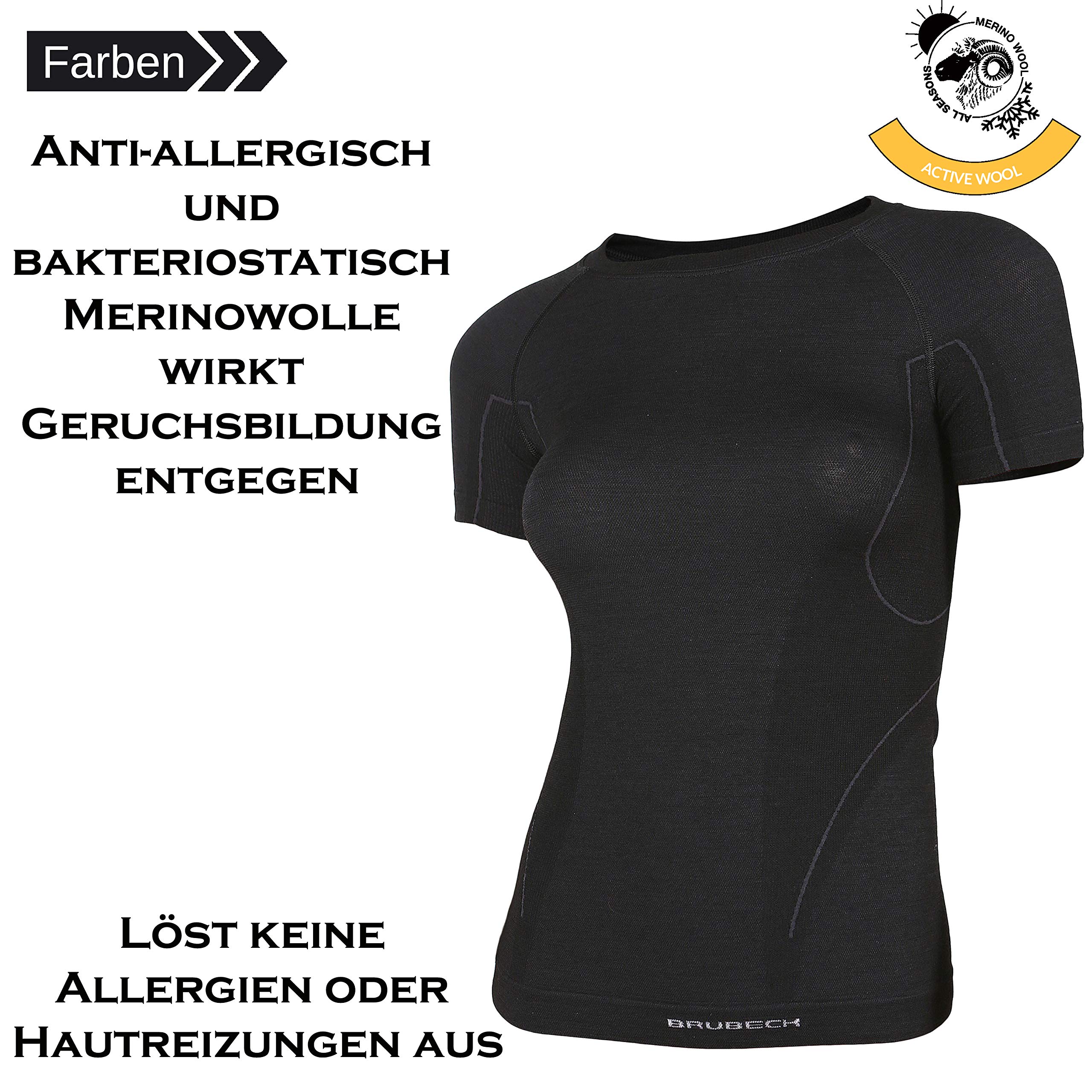 Brubeck Merino Damen Kurzarm Funktionsshirt | Atmungsaktiv | Thermo | Sport | Outdoor | Fitness | Unterhemd | T-Shirt | 41% Merino-Wolle | SS11700