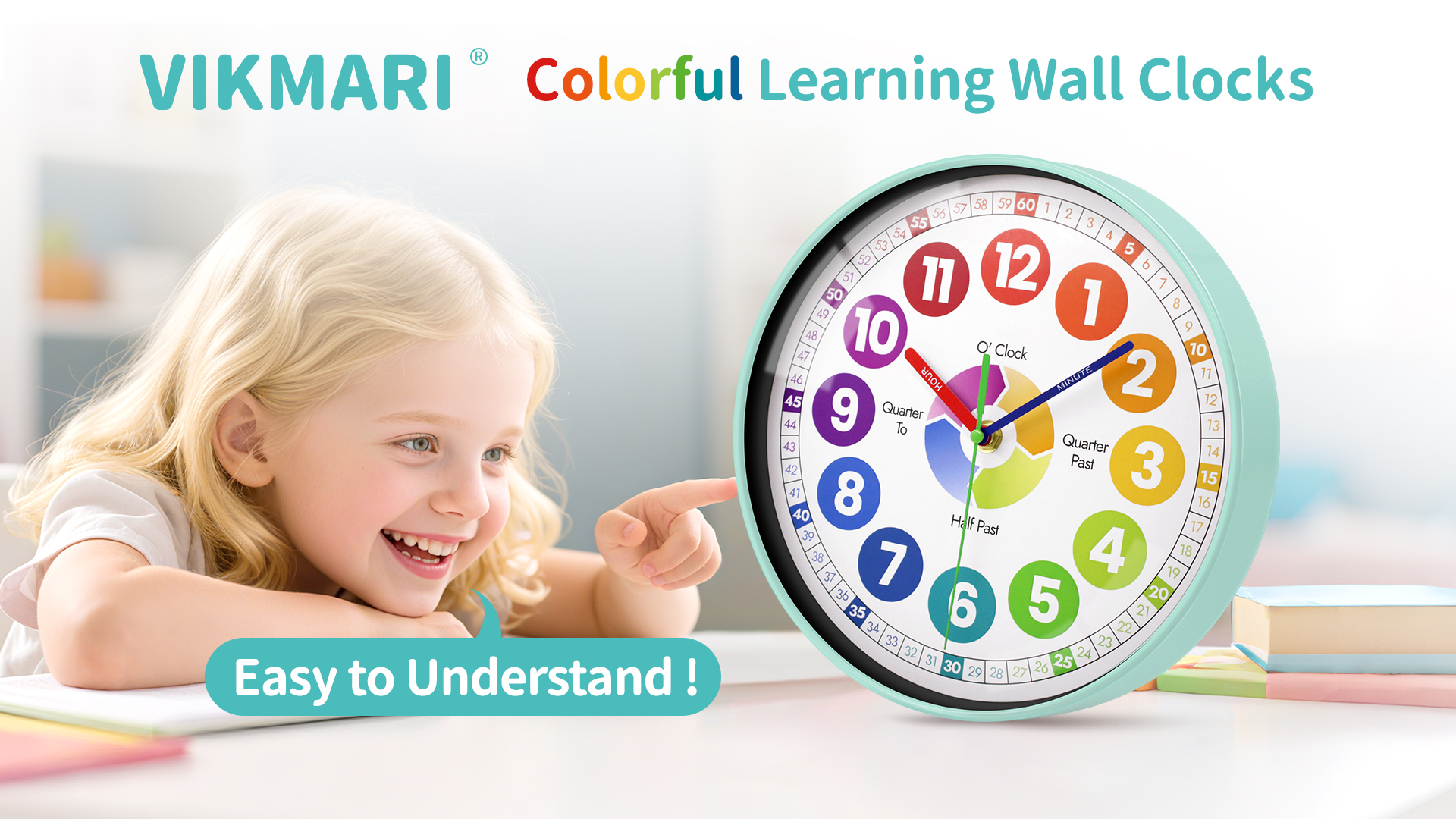 Reloj de Pared Infantil VIKMARI 10 Pulgadas Silencioso miniatura 7