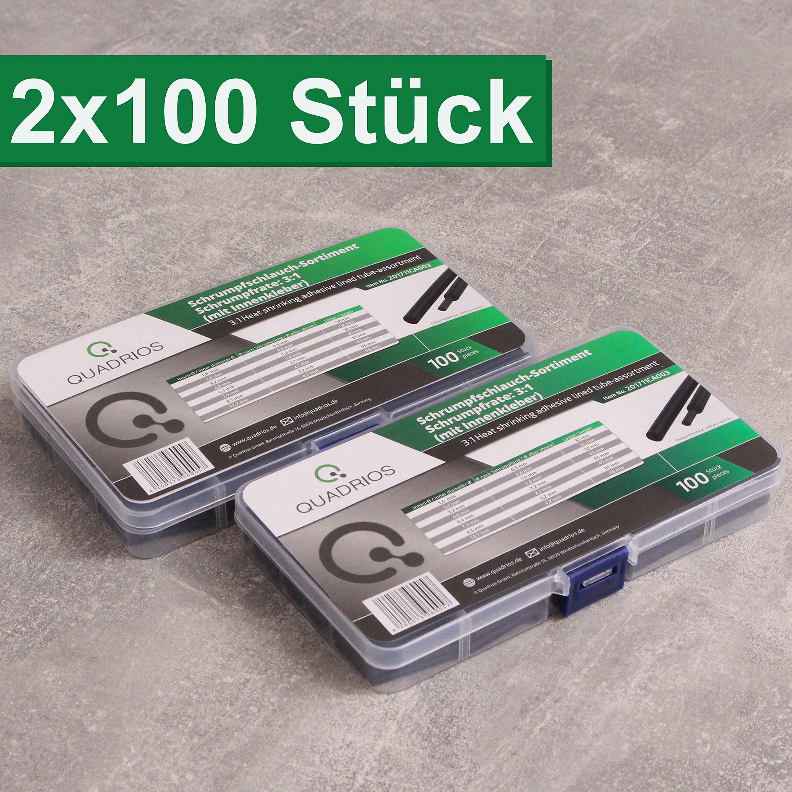 GmbH | Juego de 200 tubos termorretráctiles, con pegamento, tasa de encogimiento 3:1, calidad industrial, sin halógenos, impermeable, apto para coche, surtido con diferentes tamaños, color