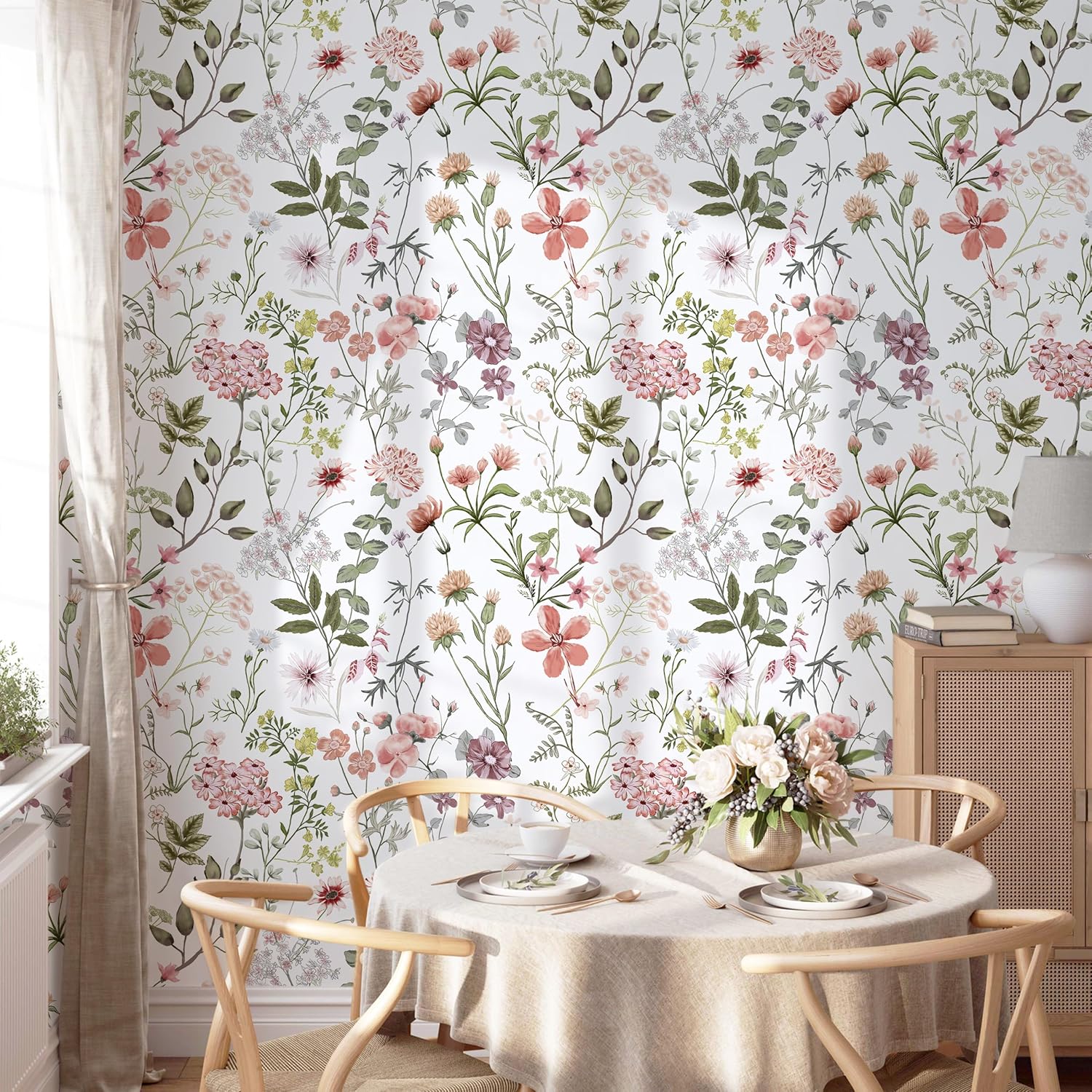 EeeComing Pink Floral Wildflowers Wallpaper Peel and Stick Removable Pink Botanical Wallpaper for Nursery Girls Bedroom Self Adhesive Floral Contact Paper for Walls Cabinets 17.3"x197"