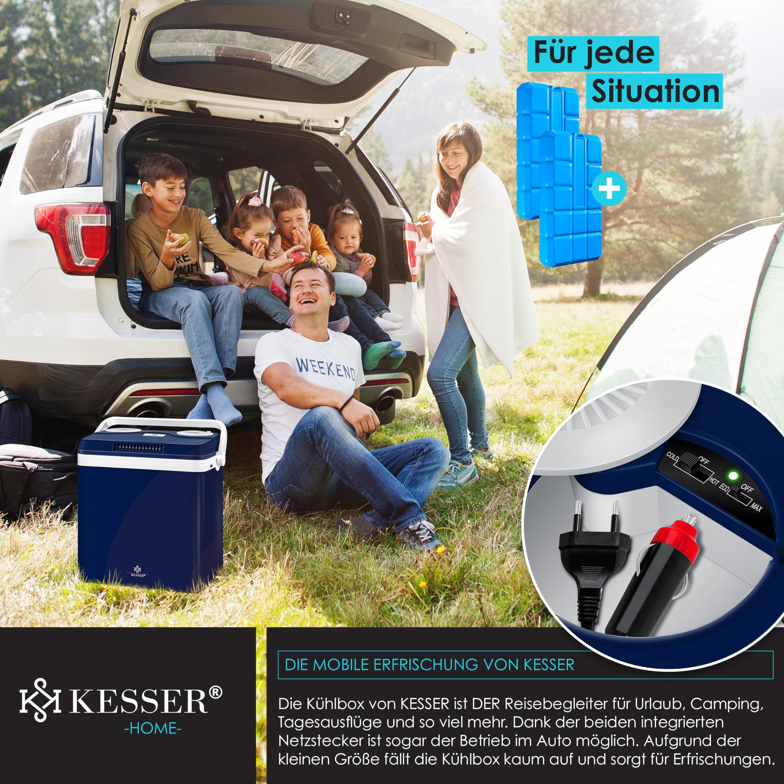 KESSER® Nevera eléctrica portátil de 32 L 12 V, Enchufe de 230 V | ENFRÍA y CALIENTA | Refrigerador Termoeléctrica | con 2X acumulador de frío