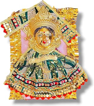 LOVENSPIRE Varalaxmi Goddess Face Set Devi MATA Mukhota Mahalaxmi Face Velvet Idol Gotta with Embroidery Dress Jewelry for Vara Lakshmi Vratam Navaratri Margashirsha Vratha Pooja Temple Green