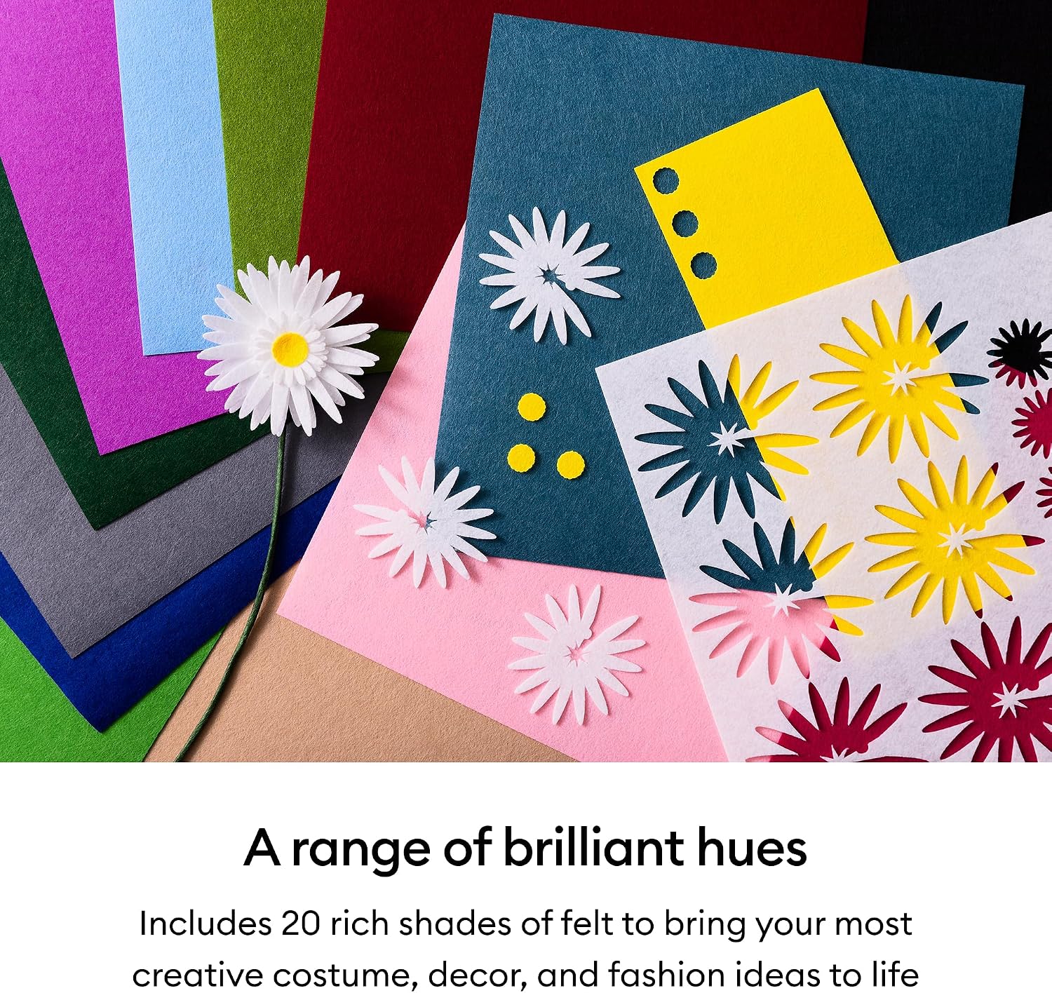 Cricut® Felt Sheets, Rainbow Sampler – 12 in x 12 in (40 ct) 1mm Felt Squares - Craft & Hobby Fabric - Compatible with Cricut Cutting Machines