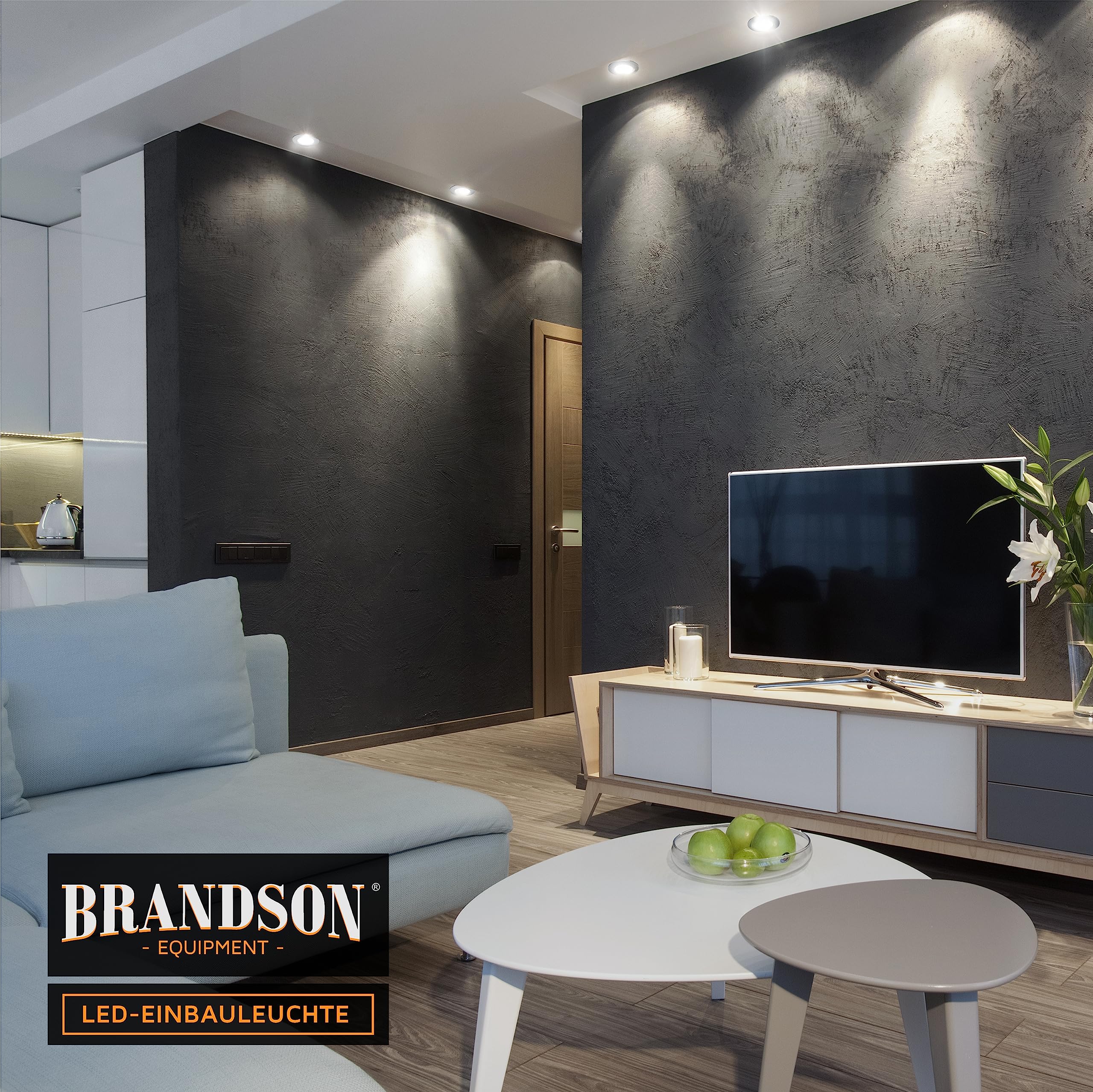 Brandson - 12x LED Deckenspot dimmbar und schwenkbar - Ultra Flache Spots Einbauleuchte - Einbauspot Deckenstrahler - Slim Aluminium Rahmen Edelstahl Optik - Abstrahlwinkel 120 Grad - 230V