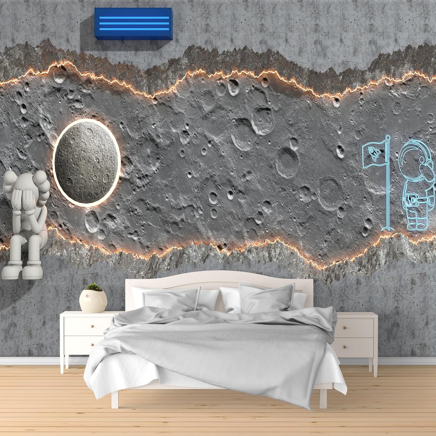 Peel and Stick Moon Goddess Wall Mural, Celestial Night Sky Self-Adhesive Wallpaper,Artistic Fantasy Wallpaper Removable Starry Moon Music Note Decor for Living Room Bedroom(Color-20, 137"L x 98"W)
