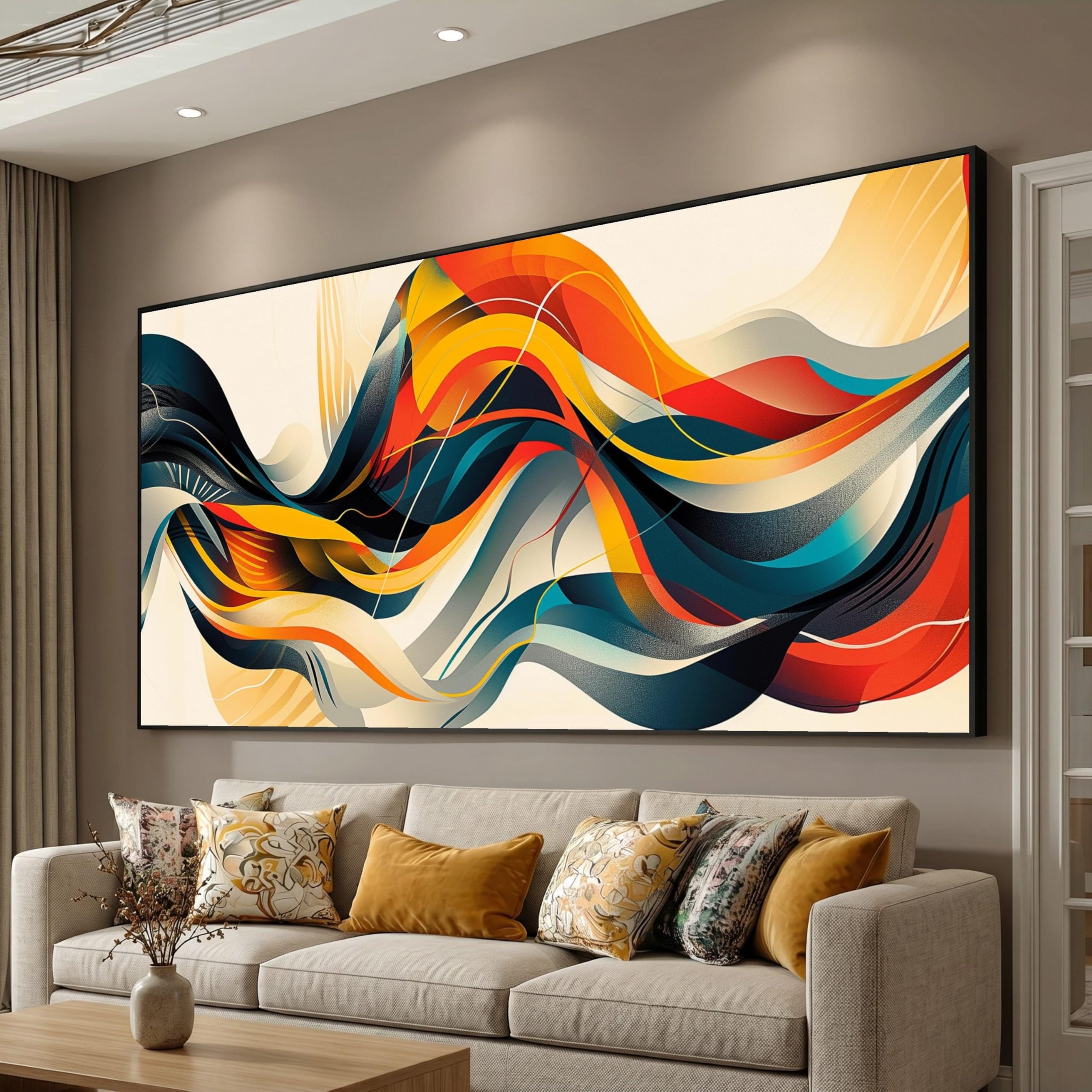 LMYCHENG Abstract Waves Canvas Print, Colorful Modern Painting, Lines Art Wall Pictures Home Decor, Contemporary Canvas Art Print(80x140cm/Frameless)