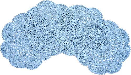 Miniatura 2 de Phantomon Juego de 4 manteles individuales de 8 pulgadas hechos a mano, 100 % algodón, 4 unidades, color azul